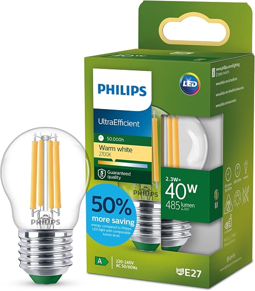 Philips UltraEfficient, Ampoule LED, Culot E27,40W, Pack de 1, Transparente