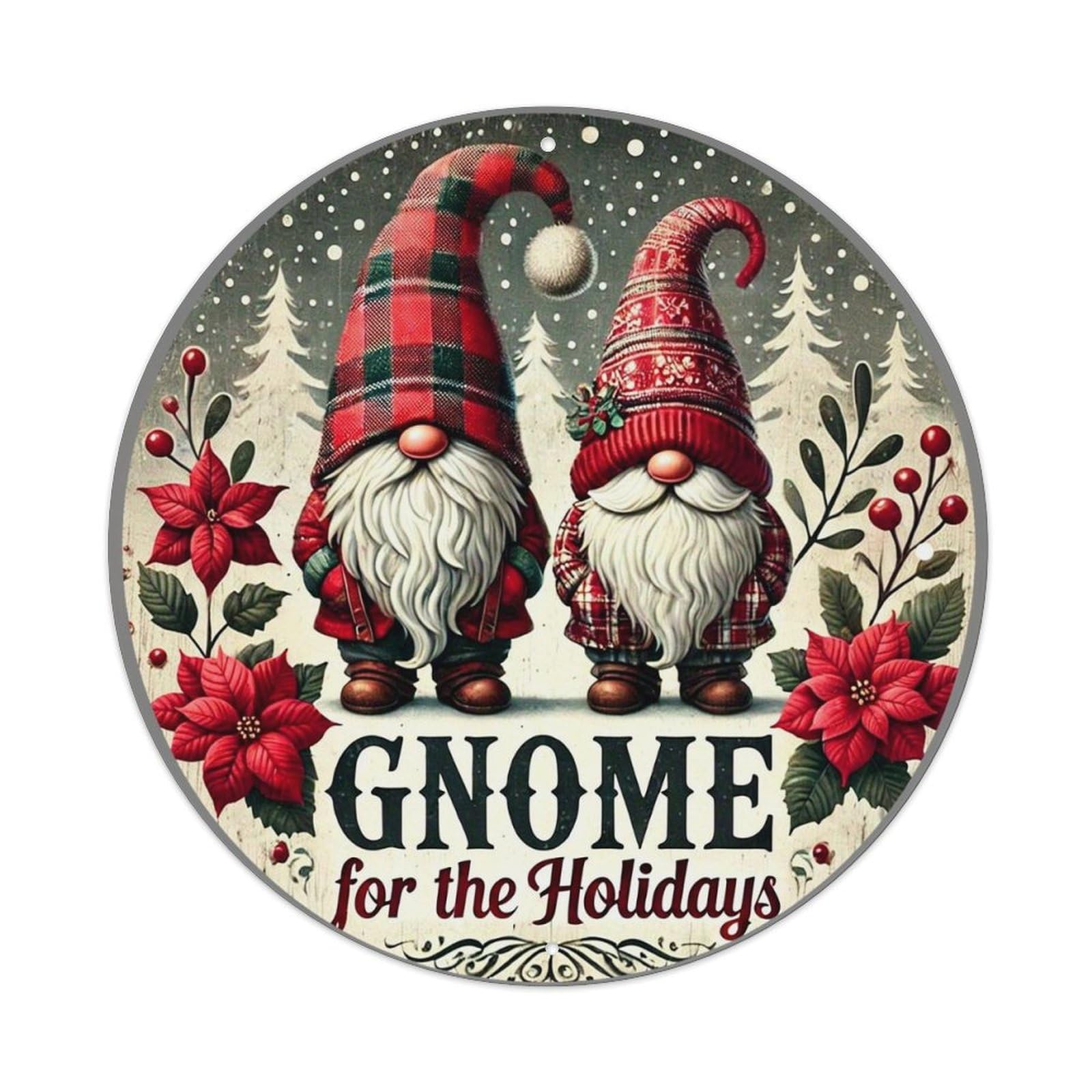 Gnome For The Holidays Tin Sign Metal Poster Vintage Metal Signs for Home Man Cave Bar Cafe Kitchen laundry room Wall Decorations 8x8 inches