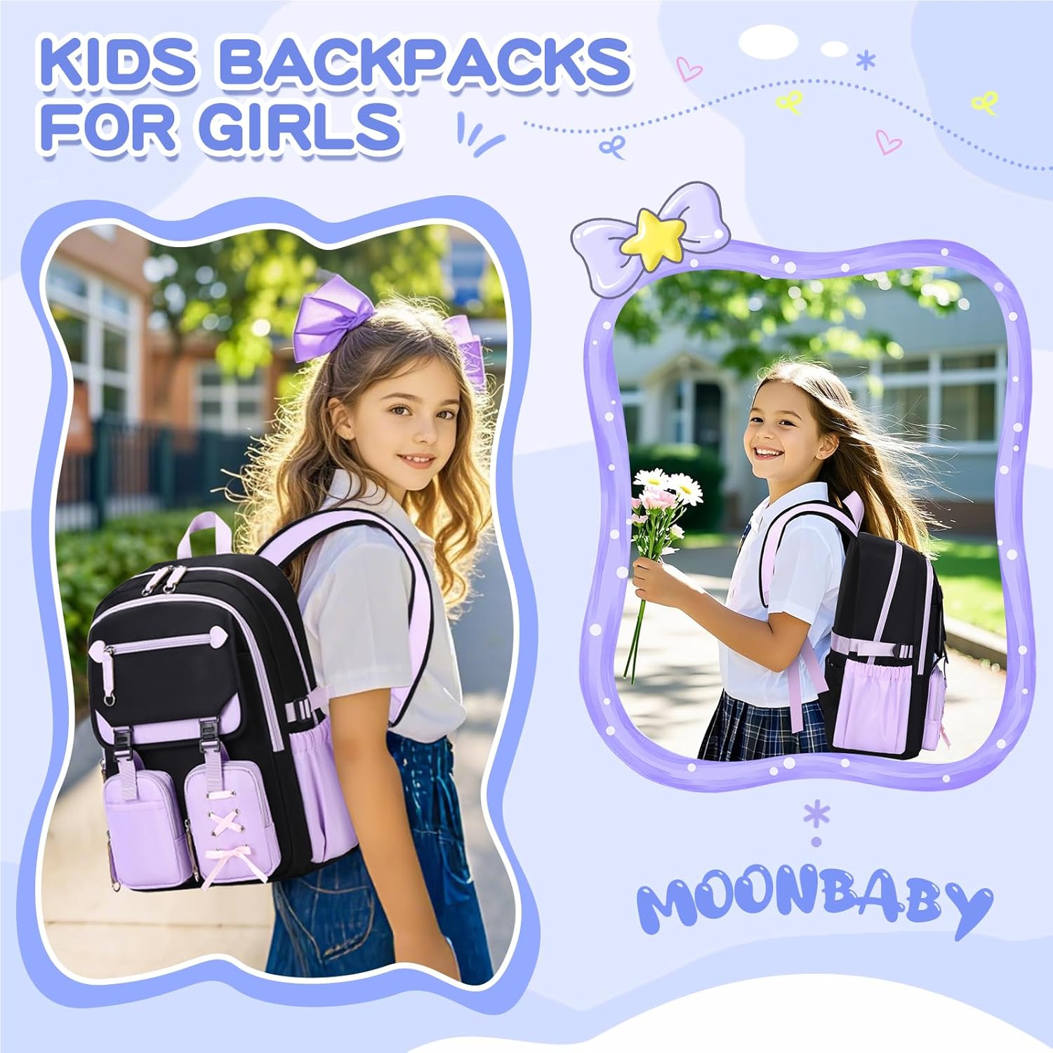 Kids Backpacks for Girls Teens Kawaii Bookbag for Elementary Primary Middle High School Daypack - Image 2