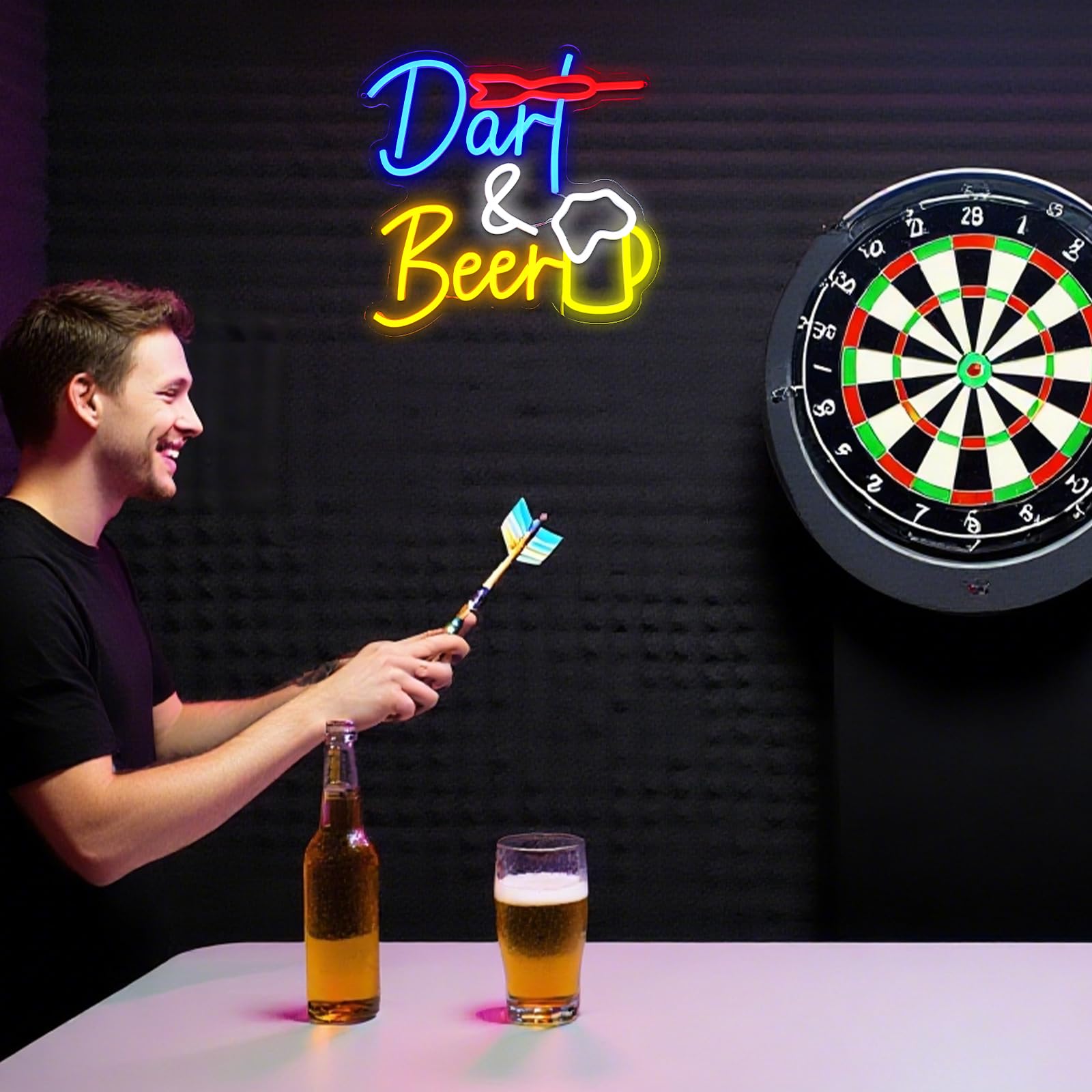 Dart Bier Neon Schild Darts Bar Led Neon Schild Wand Beer Bar Neon Sign Game Led Schild für Bier Bar Resturant Wohnzimmer Schlafzimmer Männerhöhle Party Home Dekor Store Geschenke