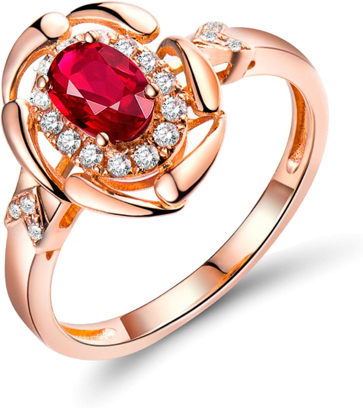 18ct Rose Gold Band Ring, 0.54ct Oval Ruby with Diamond Ring Jewelry Wedding Rings Women Rose Gold