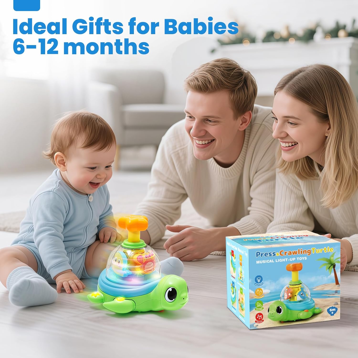 Baby Toys 6-12 Months, Musical Crawling Press to Spin & Glow Turtle Toy for 1 Year Old, Cause and Effect Early Learning for Infant Tummy Time, Christmas 1st Birthday Gifts Boy Girl 7 8 9 10 11 Month