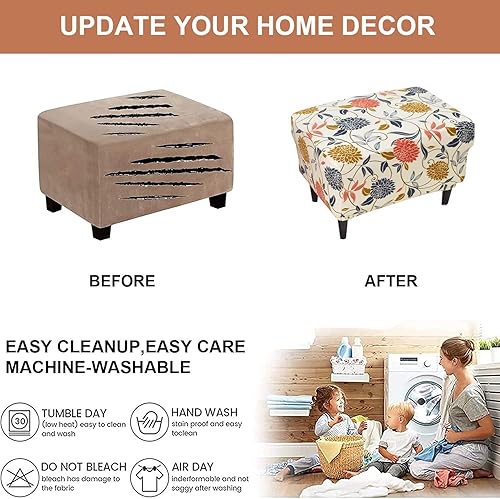 Miniatura 6 de Eco-Ancheng Funda elástica para silla, funda otomana rectangular de almacenamiento, funda otomana para reposapiés, fundas otomanas para taburete de