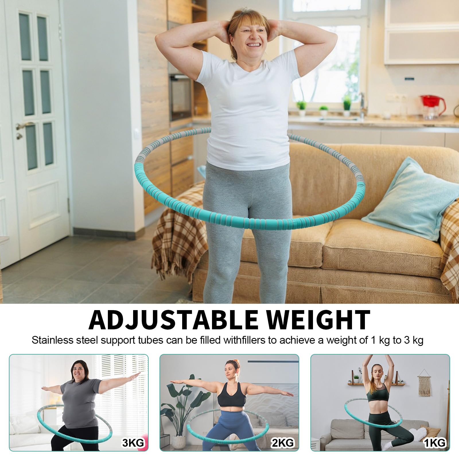 Hula hop dla dorosłych, 1,1 kg, do odchudzania, średnica 93 cm, 8 segmentów, zdejmowana obręcz hula hop, dla początkujących, zaawansowanych i profesjonalistów