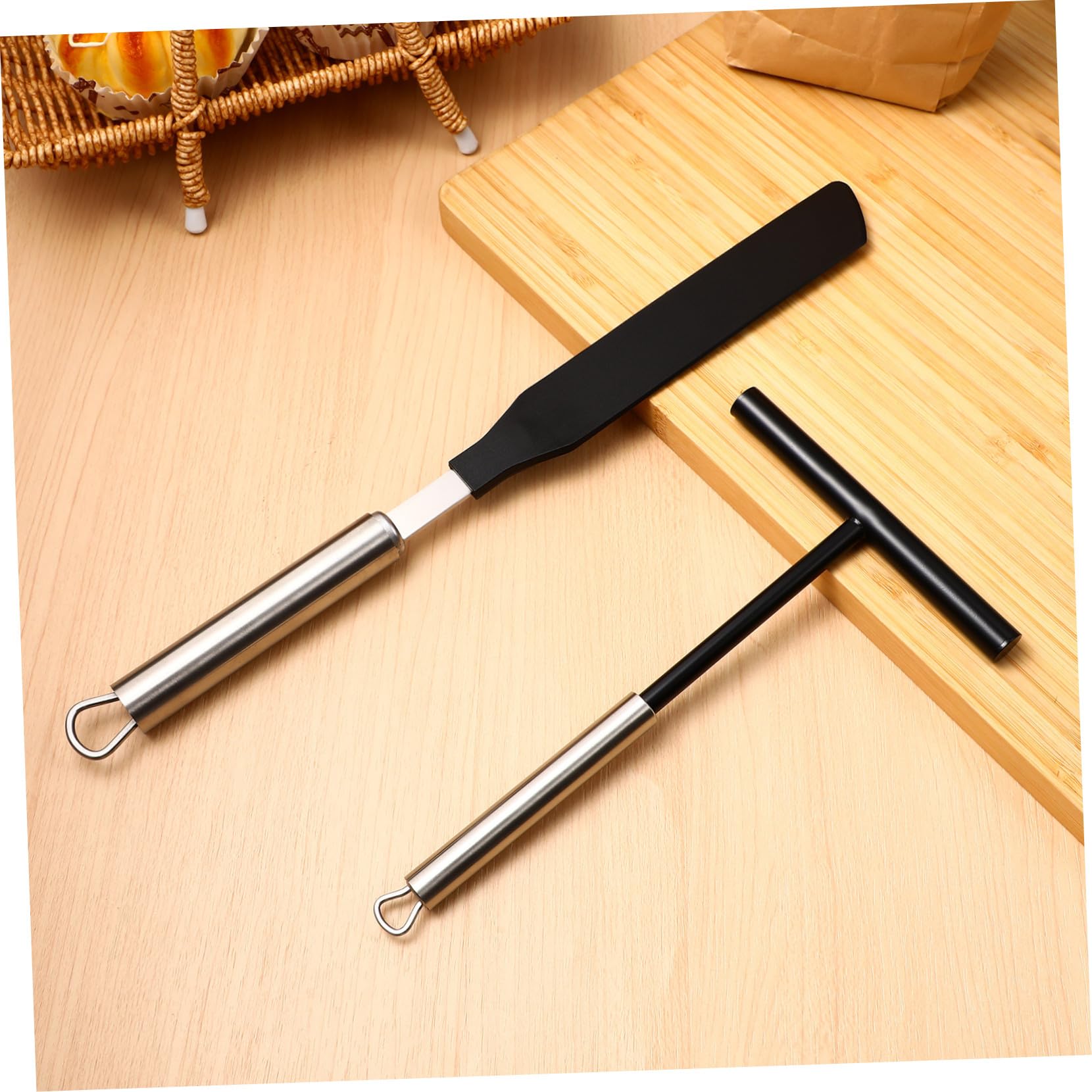 Alipis Set de Spatules Inox pour Pâtisserie et Galettes Grattoir Crème et Spatule Légère avec Suspendu Ustensiles Cuisine Durables pour Cuisson et Décoration de Gâteaux