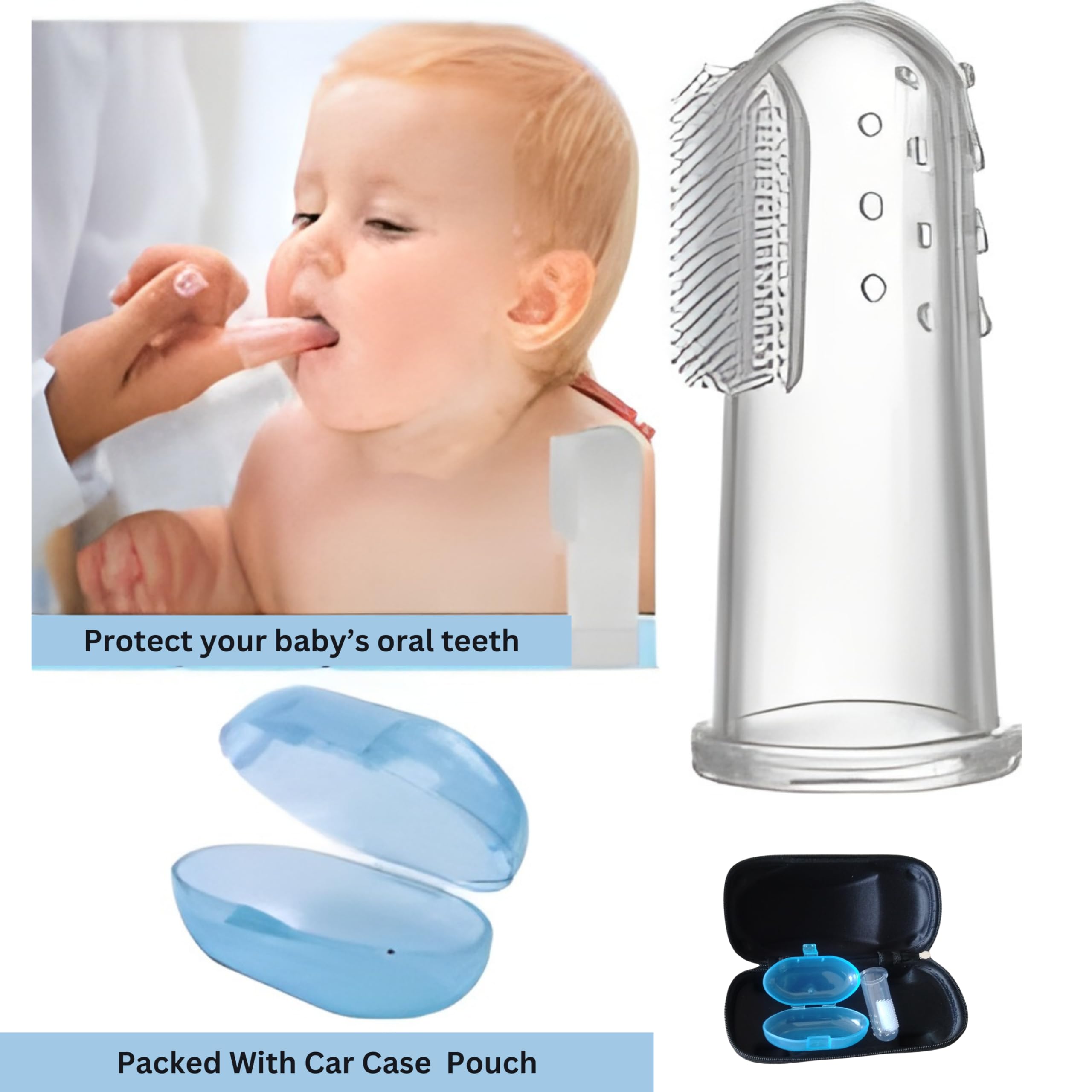 APAV Silicone Baby Finger Toothbrush, BPA/BPS Free, Great for Massaging & Cleaning Gums and Tongue Designed for Kids & Newborn Baby, Blue 1