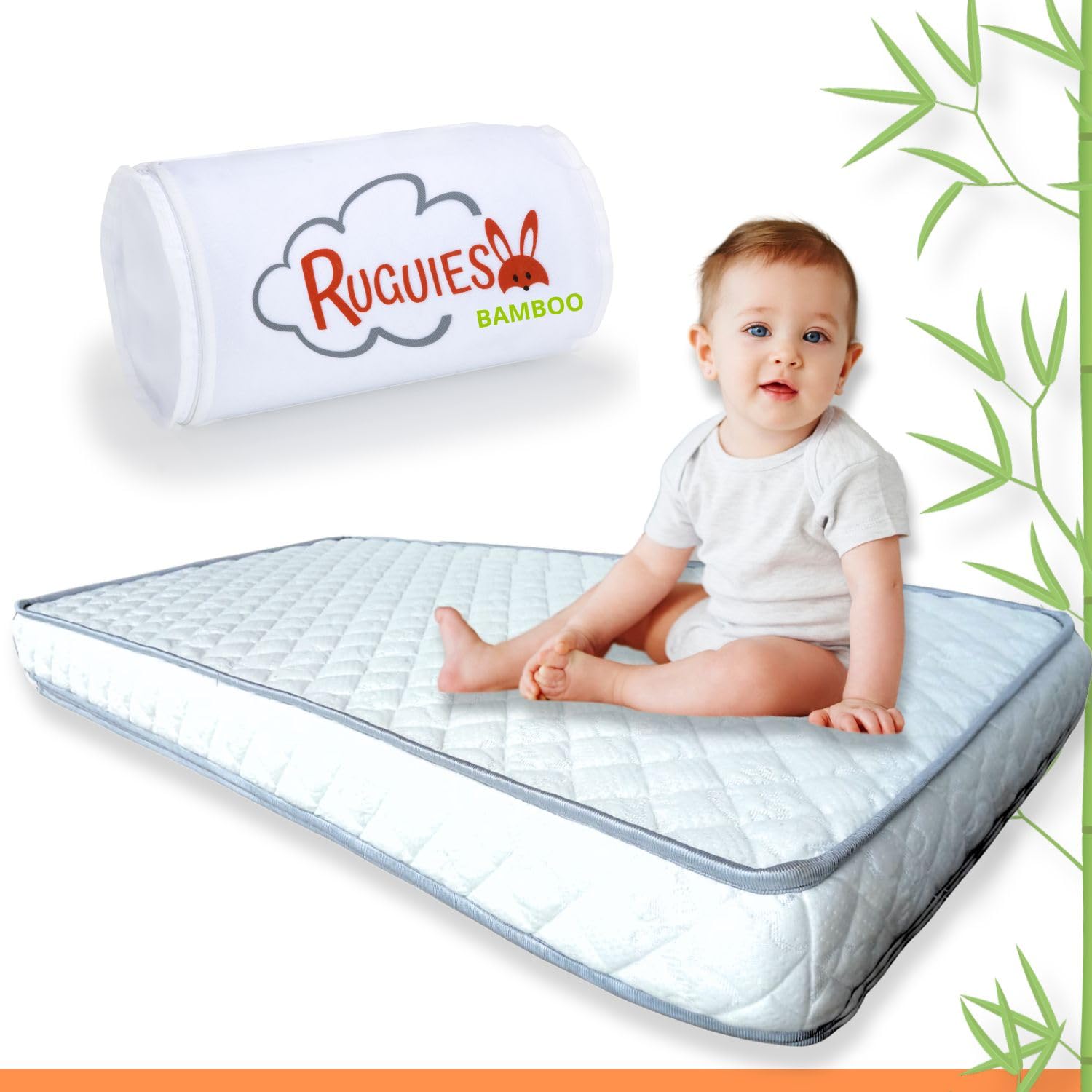 Colchón Cuna Premium 120x60x10cm para Bebé-Maximo Confort- Funda Tela Interior-Base Antideslizante-Cubierta Extraíble de Algodón de Bambú con Tejido 3D- Hipoalergénico y Transpirable-Oeko Tex