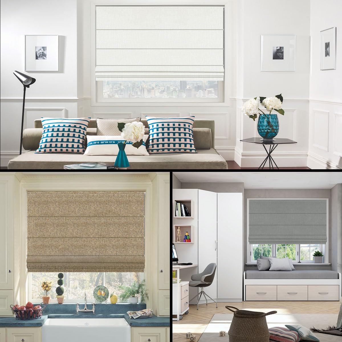 Light Filter Room Darkening Roman Shades for Windows, Thermal Insulated Window Blinds for Home Office, Modern Wash-Removable Fabric, 47 ½"W x 40" H White, Customized Size