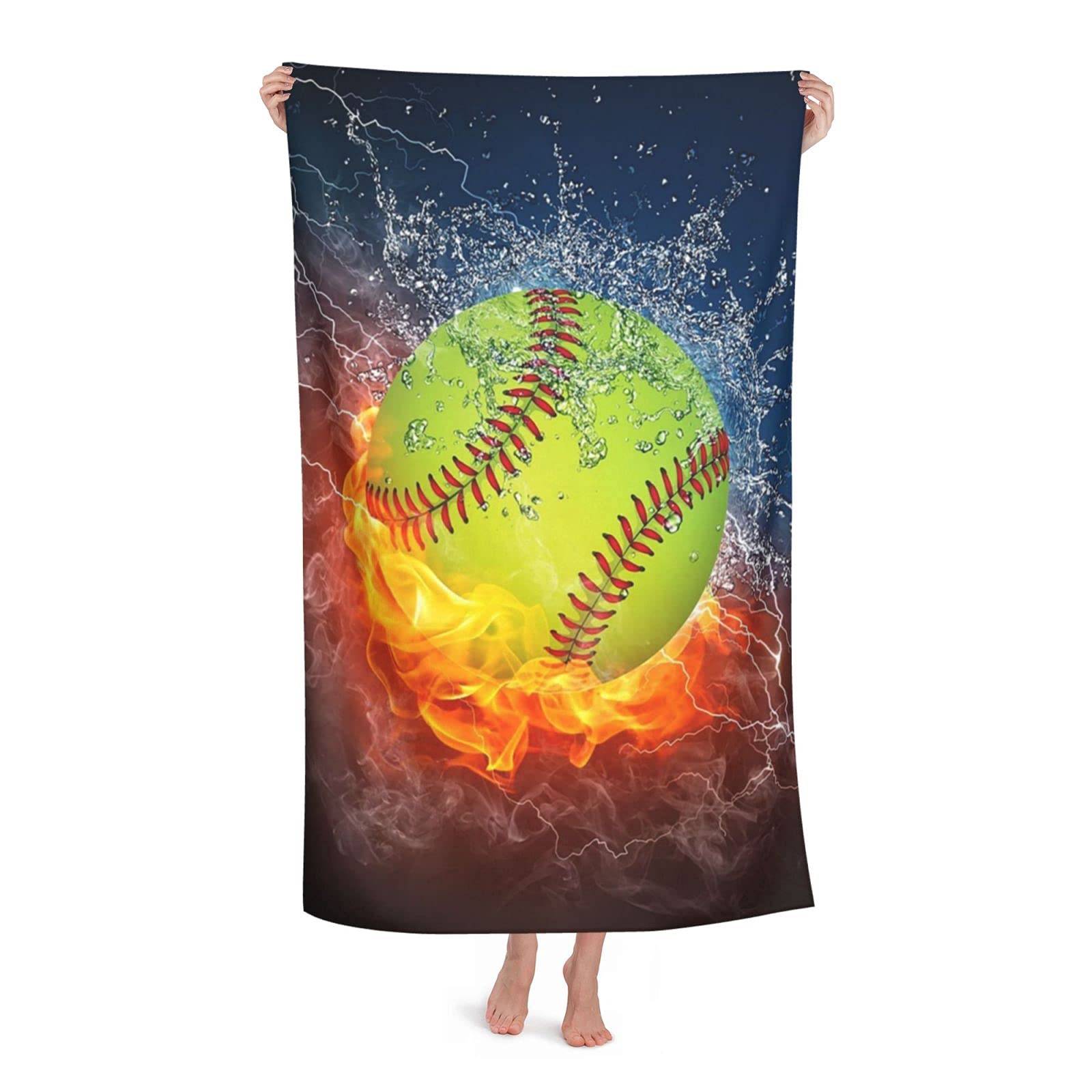 LSRCPD Fire Baseball Beach Towel Highly Absorbent Microfiber Beach Blanket Soft Bath Towels 80 x 130 cm