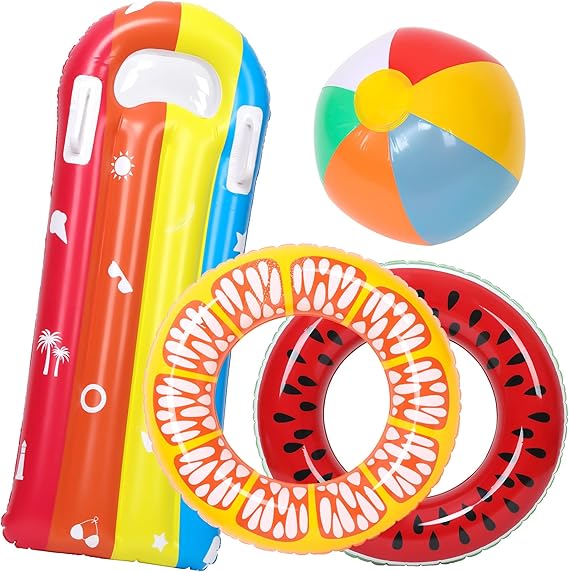 4 Pack Inflatable Pool Floats Fruit Tube Rings, Pool Floats