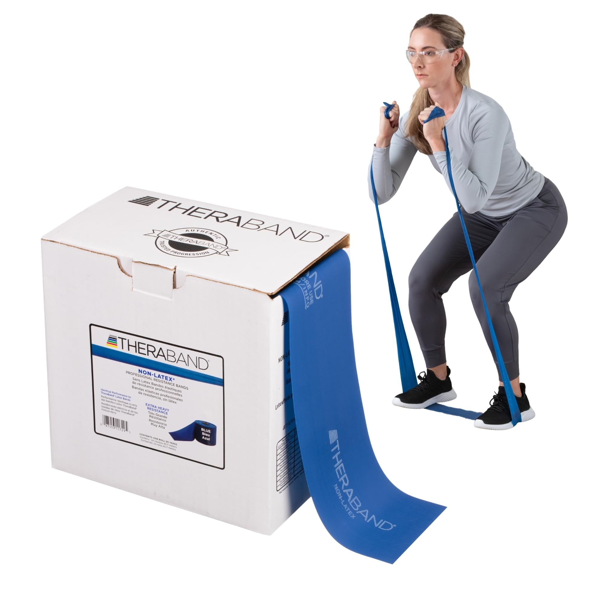 Resistance Band 50 Yard Roll, Extra Heavy Blue Non-Latex Professional Elastic Bands for Upper & Lower Body Exercise, Physical Therapy, Pilates, Rehab, Dispenser Box, Intermediate Level 2