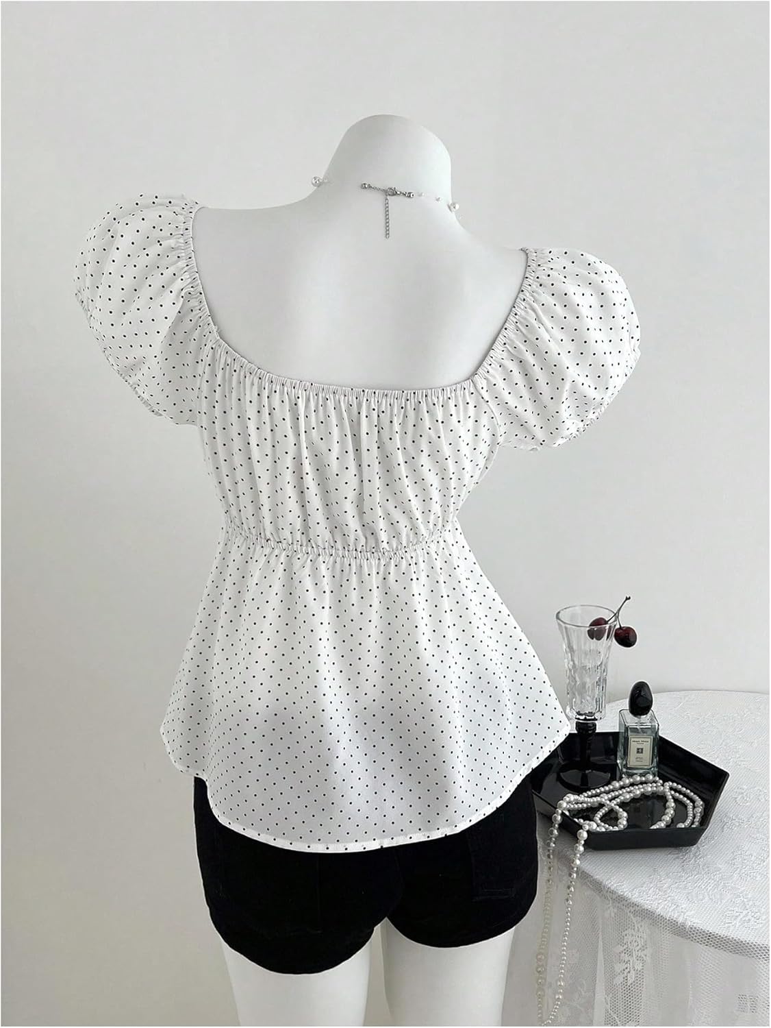 Verdusa Women's Peplum Tops Polka Dots Cute Summer Going Out Babydoll Tops - Image 5