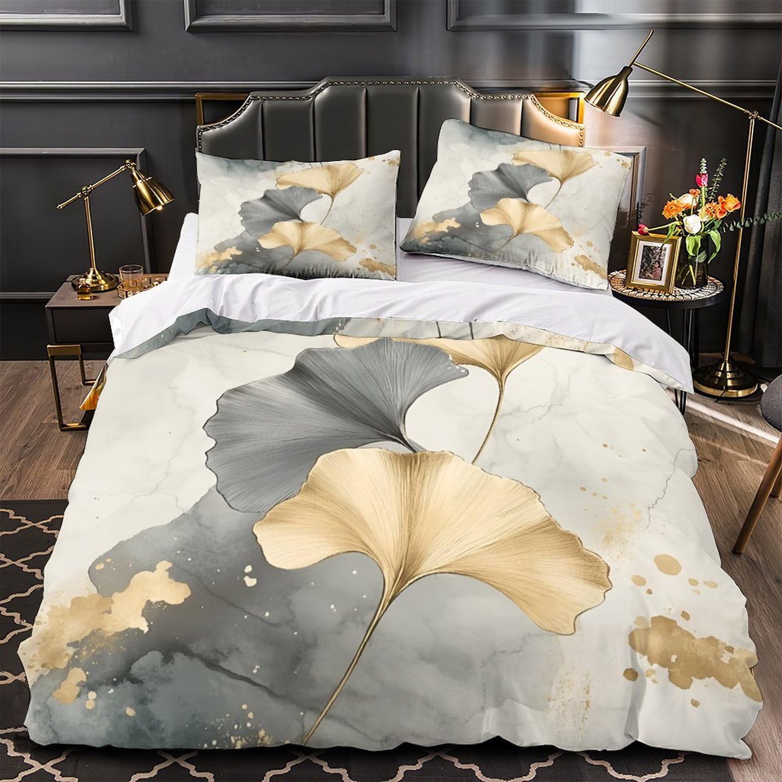 Linge de lit ginkgo en microfibre de qualité supérieure avec impression 3D artistique