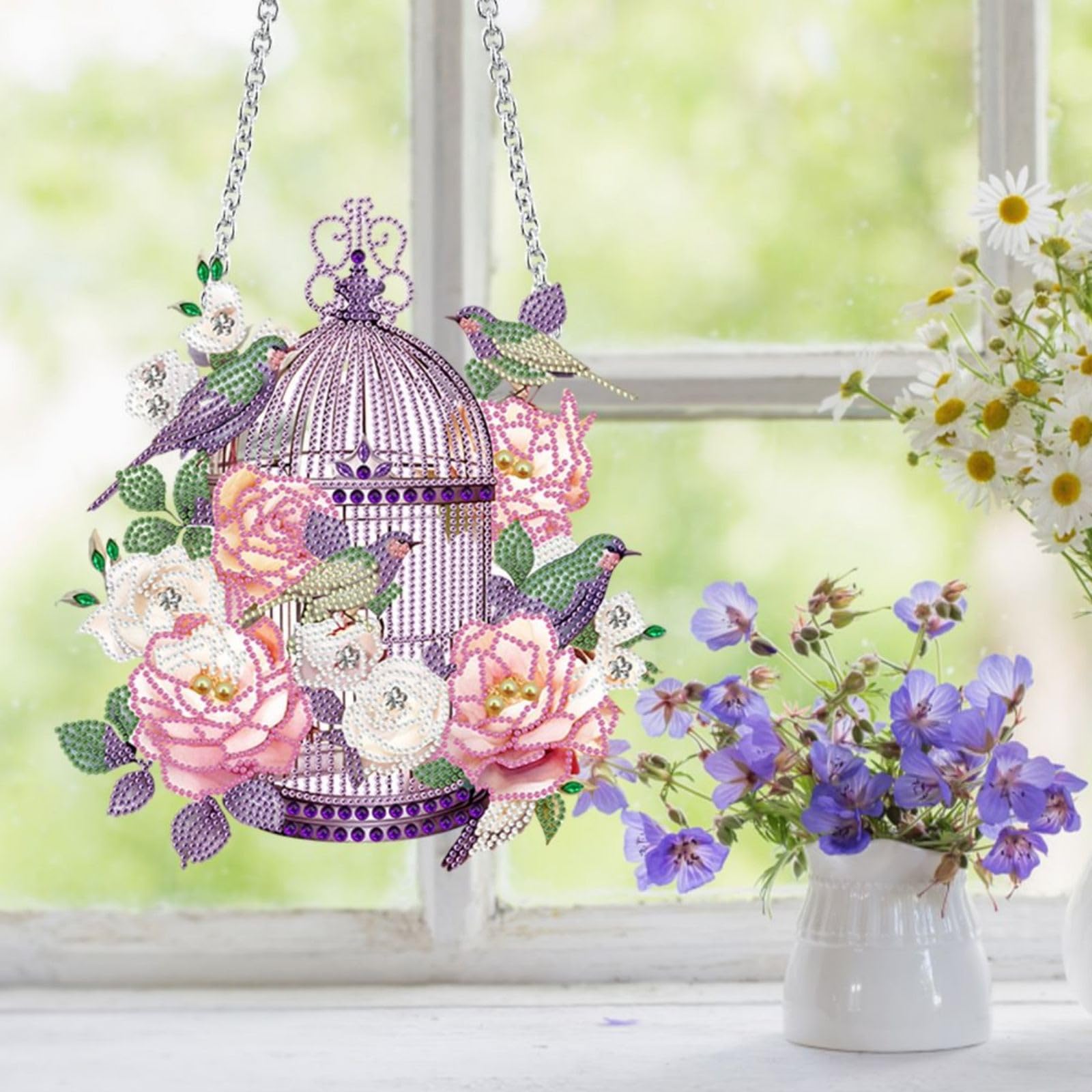 EOBROMD Diamond Painting Vogelhaus - DIY Fensterbild Mit Diamantsteinchen Zum Gestalten