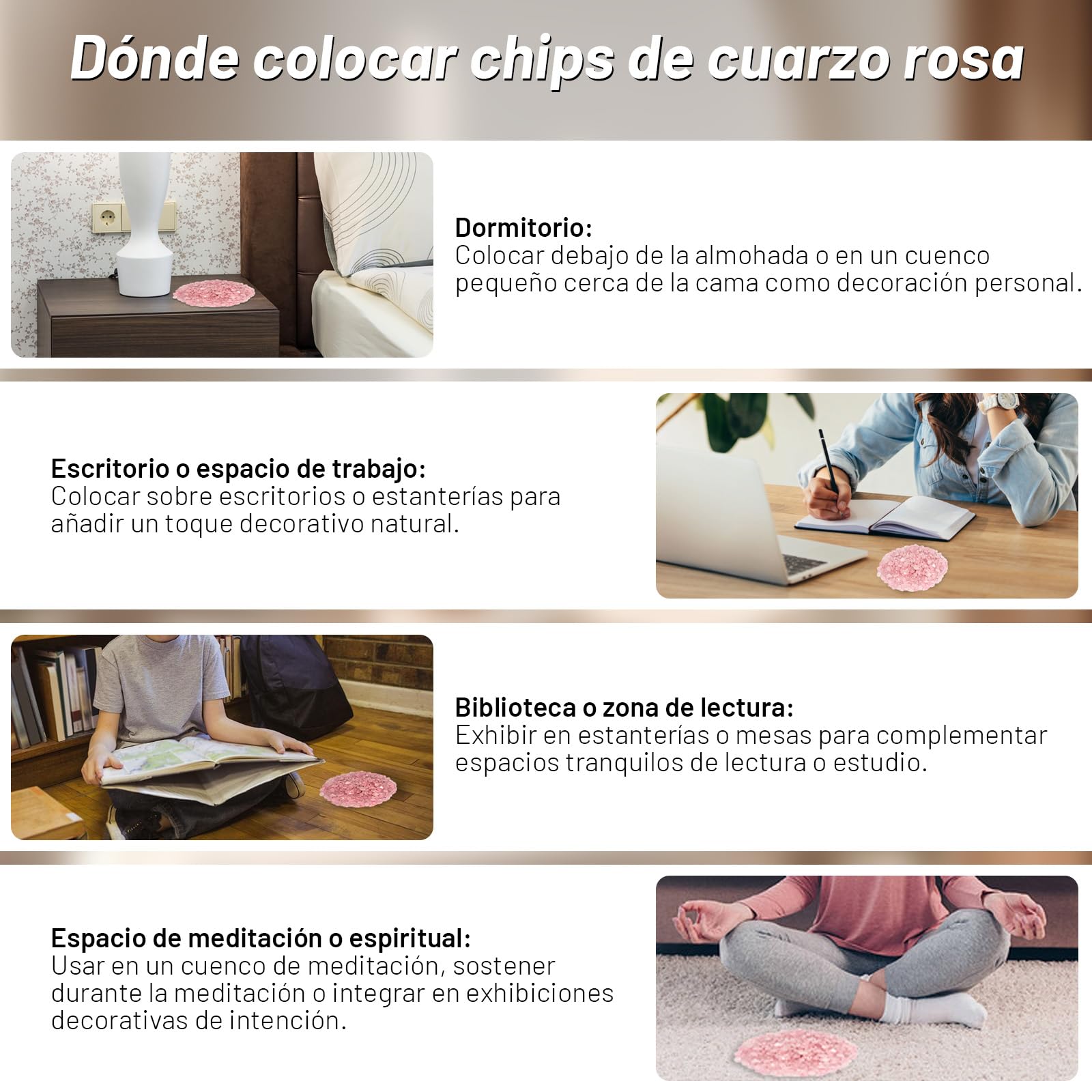 500g Chips de Cristal Natural de Cuarzo Rosa Triturado - Chips de Cristales de Sanación de Cuarzo Rosa a Granel, Gemas de Cristal Triturado para Manualidades, Hermoso Paquete para Regalo — view 4