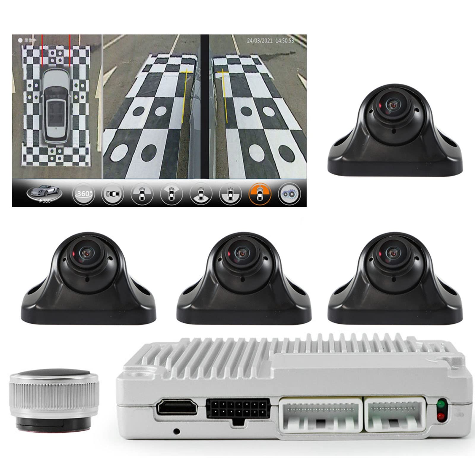 Kit Telecamera Surround a 360°, Con Parcheggio di Riserva Anteriore Posteriore Sinistro Destro Guida Panoramica con Telecamere a 4 Vie Telecamera per Visione Notturna Impermeabile per Auto