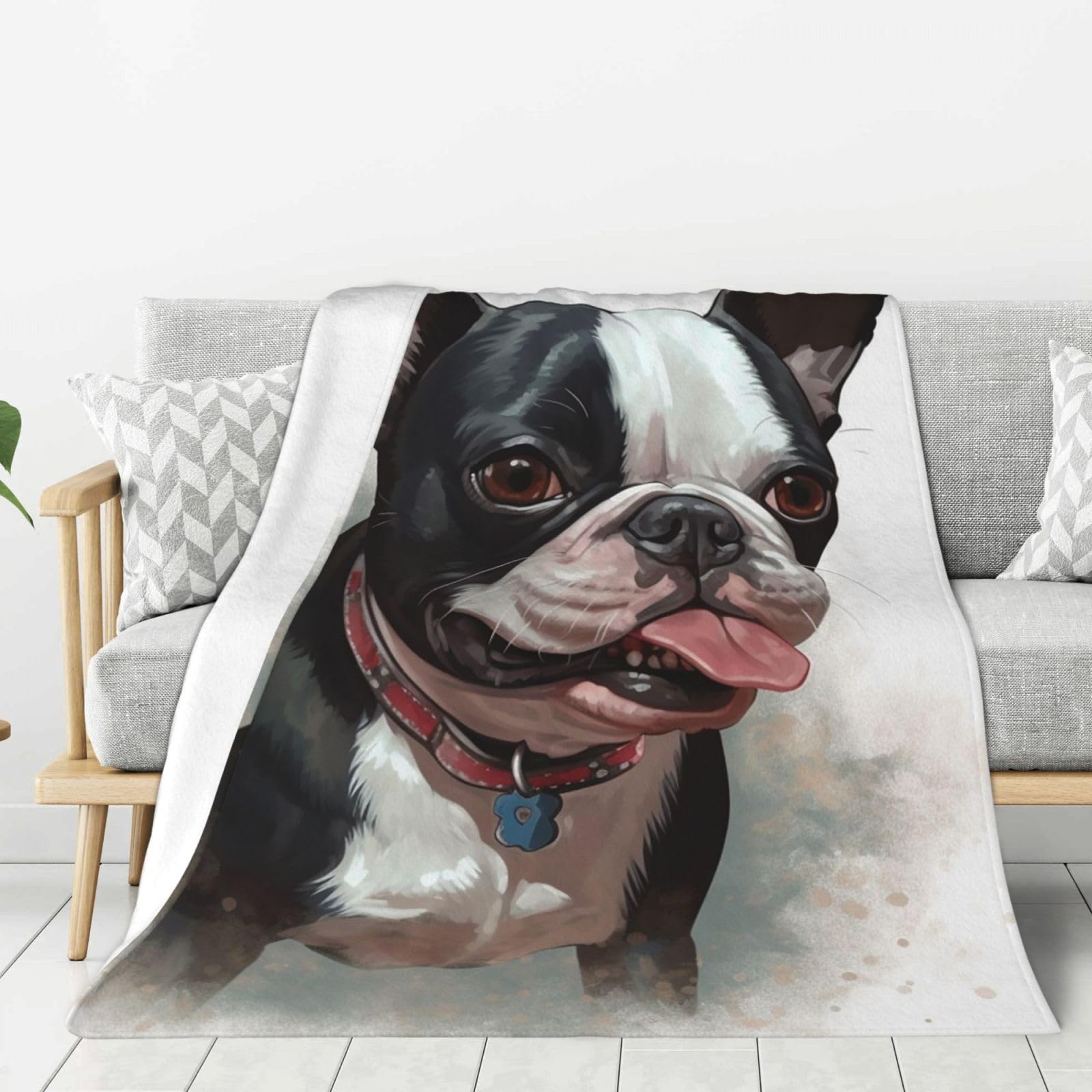 Boston Terrier Throw Blanket Plush Flannel Fleece Blanket, Soft Lightweight Cozy Blankets 50"X40" for Bed Couch Sofa Travel