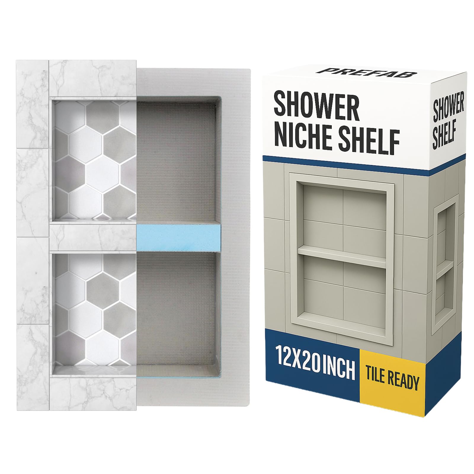 Houseables Shower Niche, Insert Storage Shelf, 12x20 Inch, Installation Size: 13â€x21â€, Leak-Proof, Waterproof, Recessed Preformed Caddy, Tileable Prefab Shelves for Bathroom, Prefabricated Organizer