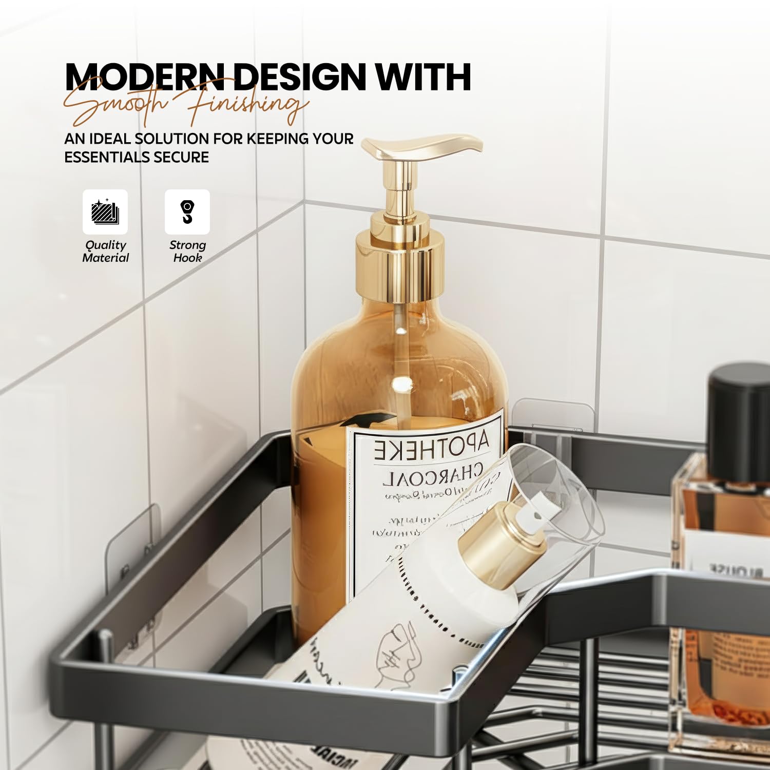 amazon basics 2 Pack Heavy Bathroom Organiser Without Drill | Premium Bathroom Accessories Set | Washroom Storage Organizer | Wall Rack & Bathroom Corner Shelves 4