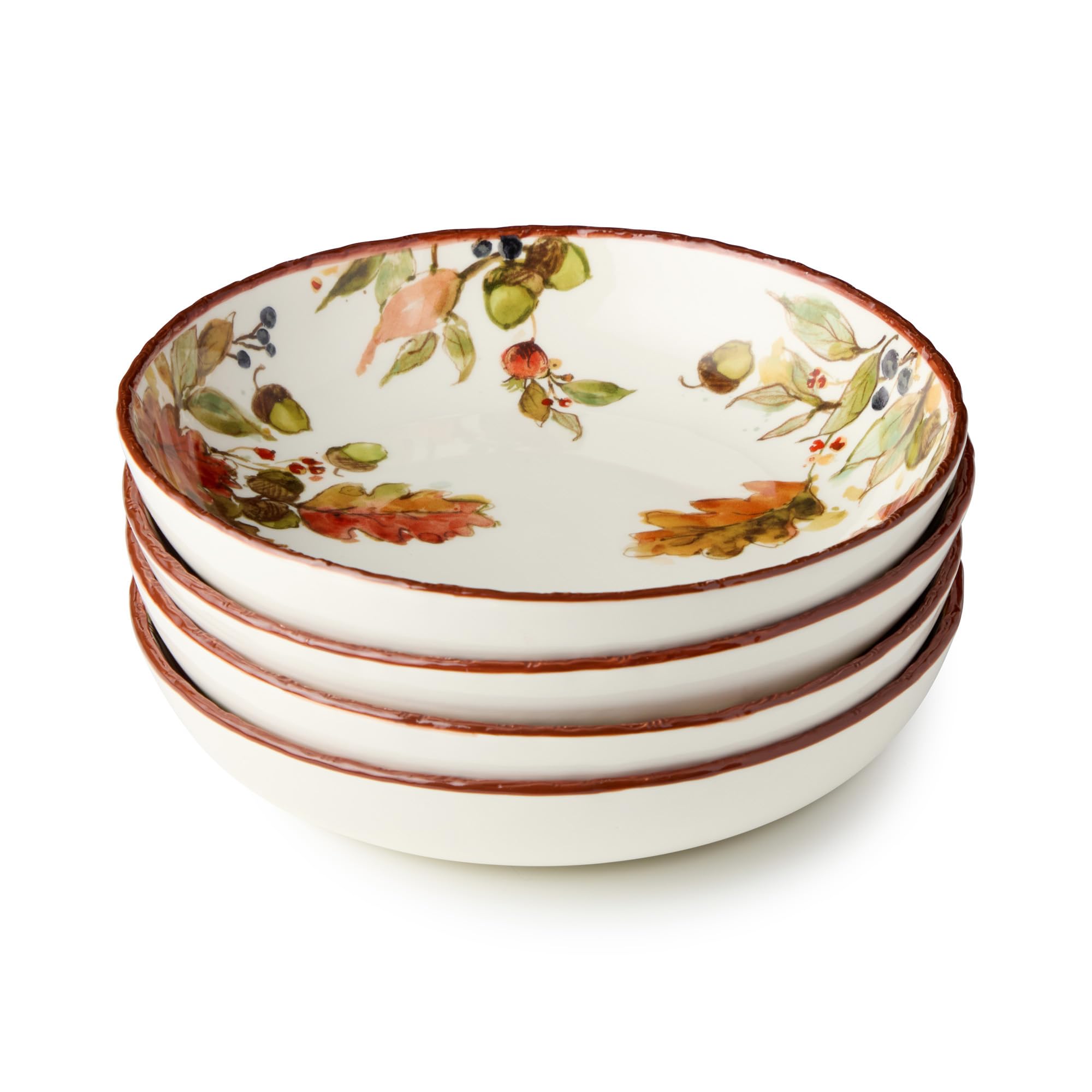 Autumn Meadows SOUP/CEREAL BOWLS,SET of 4 — Wide, welcoming 34-ounce stoneware bowls pain…
