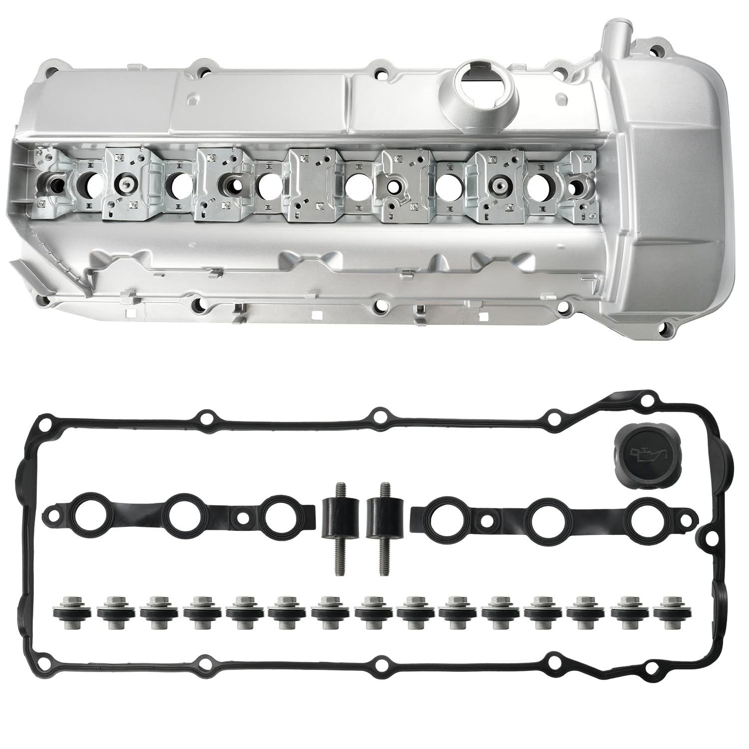 Photo 1 of **MISSING GASKET SCREWS AND OIL CAP** Upgraded Aluminum Engine Valve Cover Kit with Gasket Oil Cap Bolts Spark Plug Seals Compatible with 1998-2003 BMW 328i 328Ci 323i 325i 330i 525i 528i 530i X5 Z3 2.5L/2.8L/3.0L Replace 11121432928