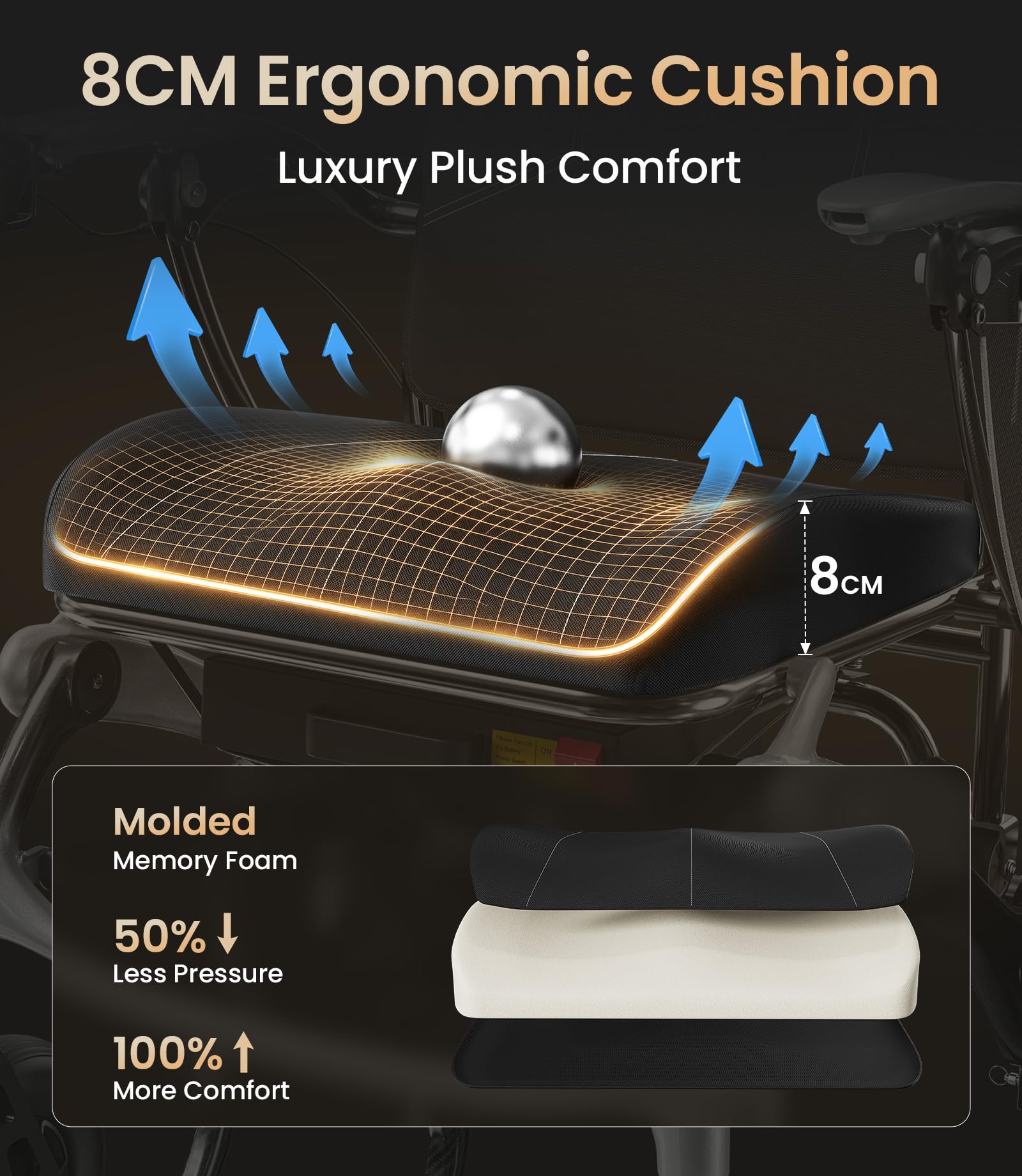 VOCIC Silla de ruedas de carbono eléctrica plegable ligera para personas mayores, plata | Sillas de ruedas eléctricas de hasta 136 kg, con motor de 500 W, con neumáticos para exteriores, ligeras (5 años de soporte)