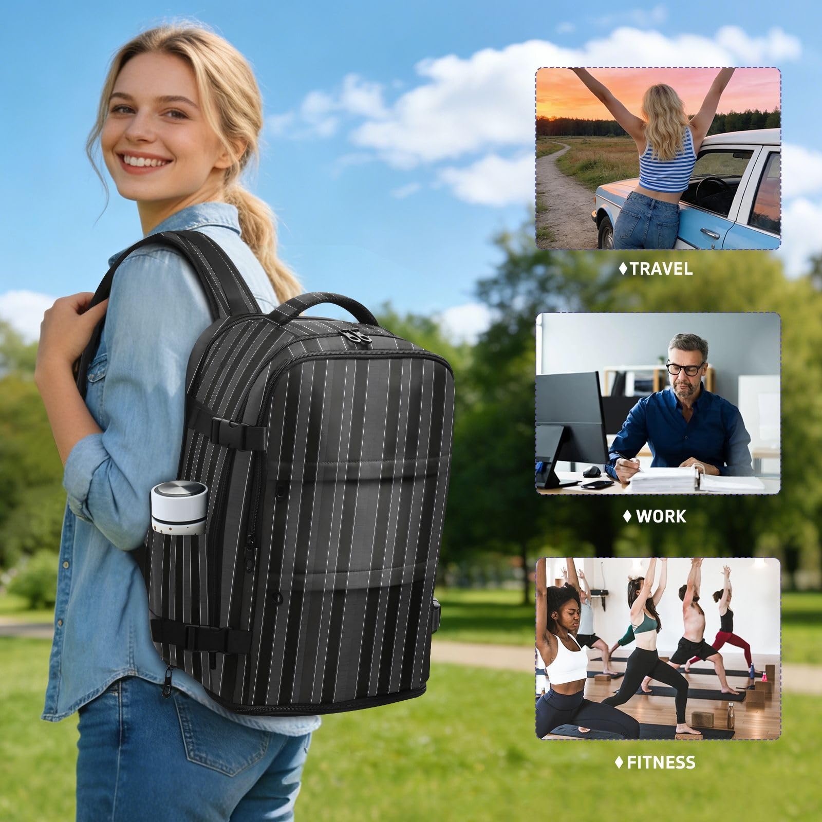 Duży plecak torba na laptopa 16 cali dla kobiet do pracy 20 l | Czysty design torba ciemny kolor paski osobisty przedmiot torba podróżna do samolotów mochila para viajar en avion 20L