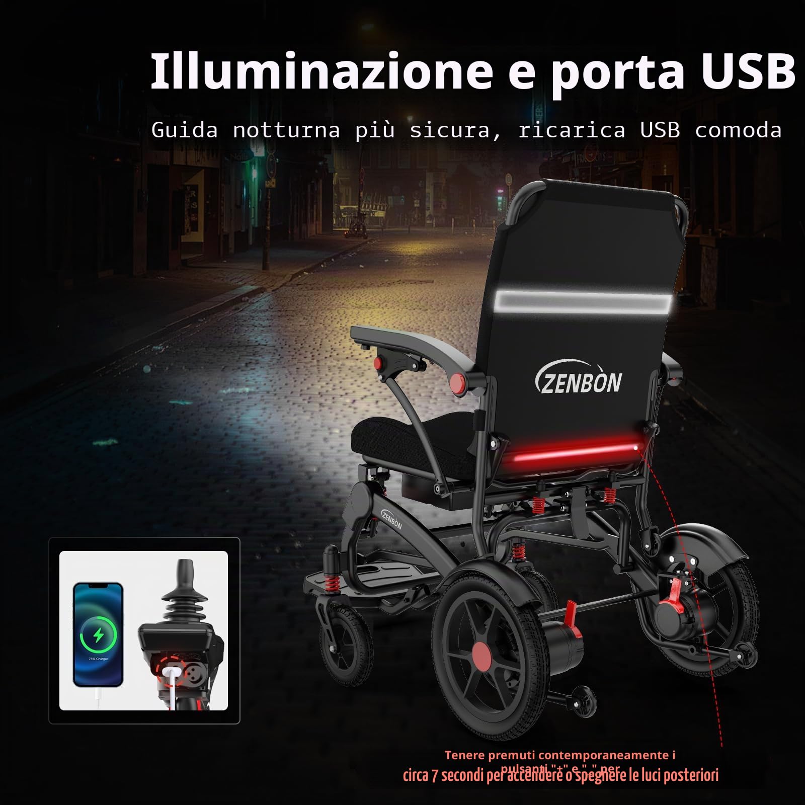 Sedia a Rotelle Elettrica Pieghevole Leggera 19 kg: Sedia a Rotelle Elettrica con Telecomando e Pulsante di Assistenza alla Spinta Posteriore per Anziani fino a 150 kg
