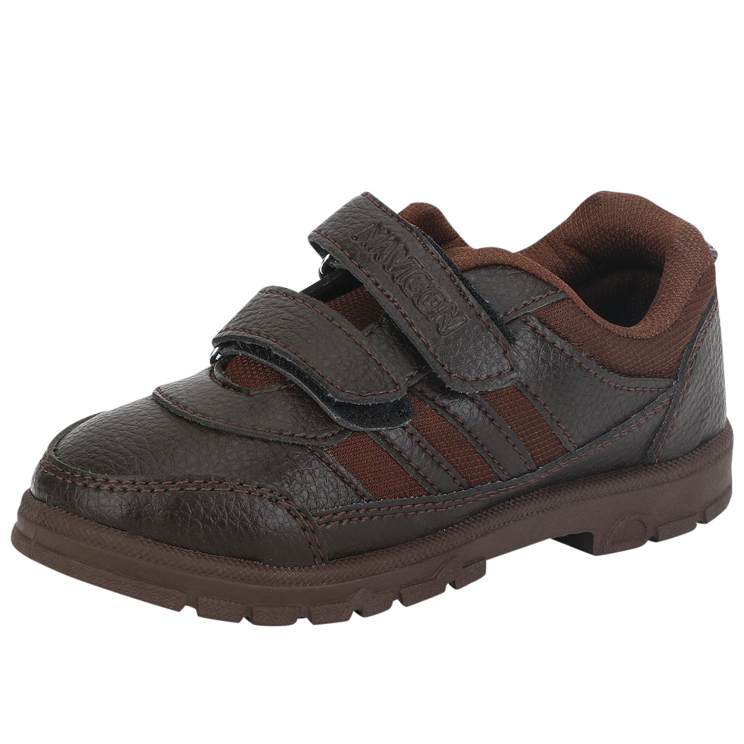 Brown Textured Velcro Closure School Shoes For Boys And Girls