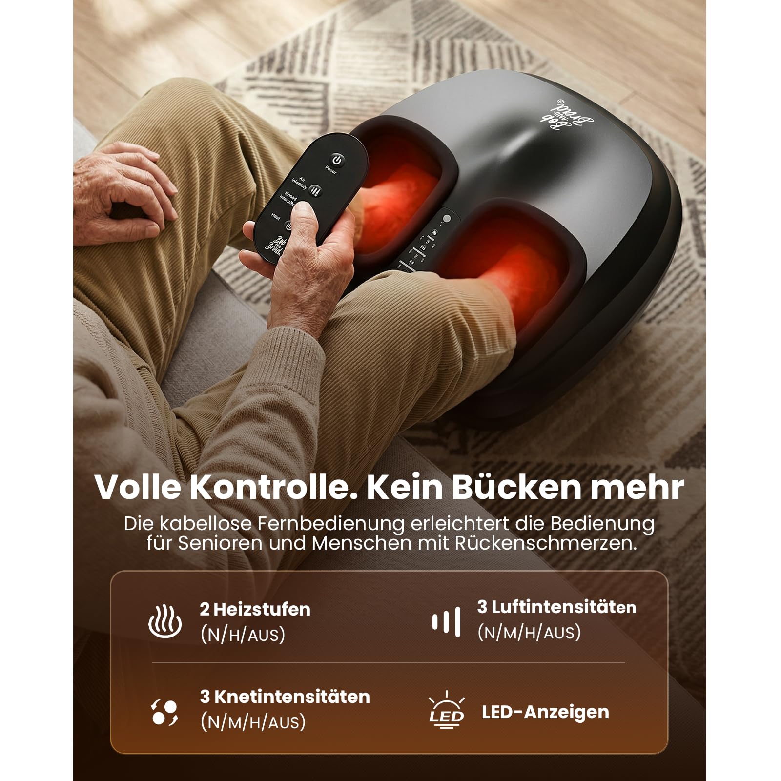 Bob and Brad Lite Fußmassagegerät mit Wärmefunktion, Knetenmassage und Kompression, Shiatsu Fussmassagegerät Elektrisch für Schmerzlinderung bis Schuhgröße 45, Geschenke für Männer Frauen