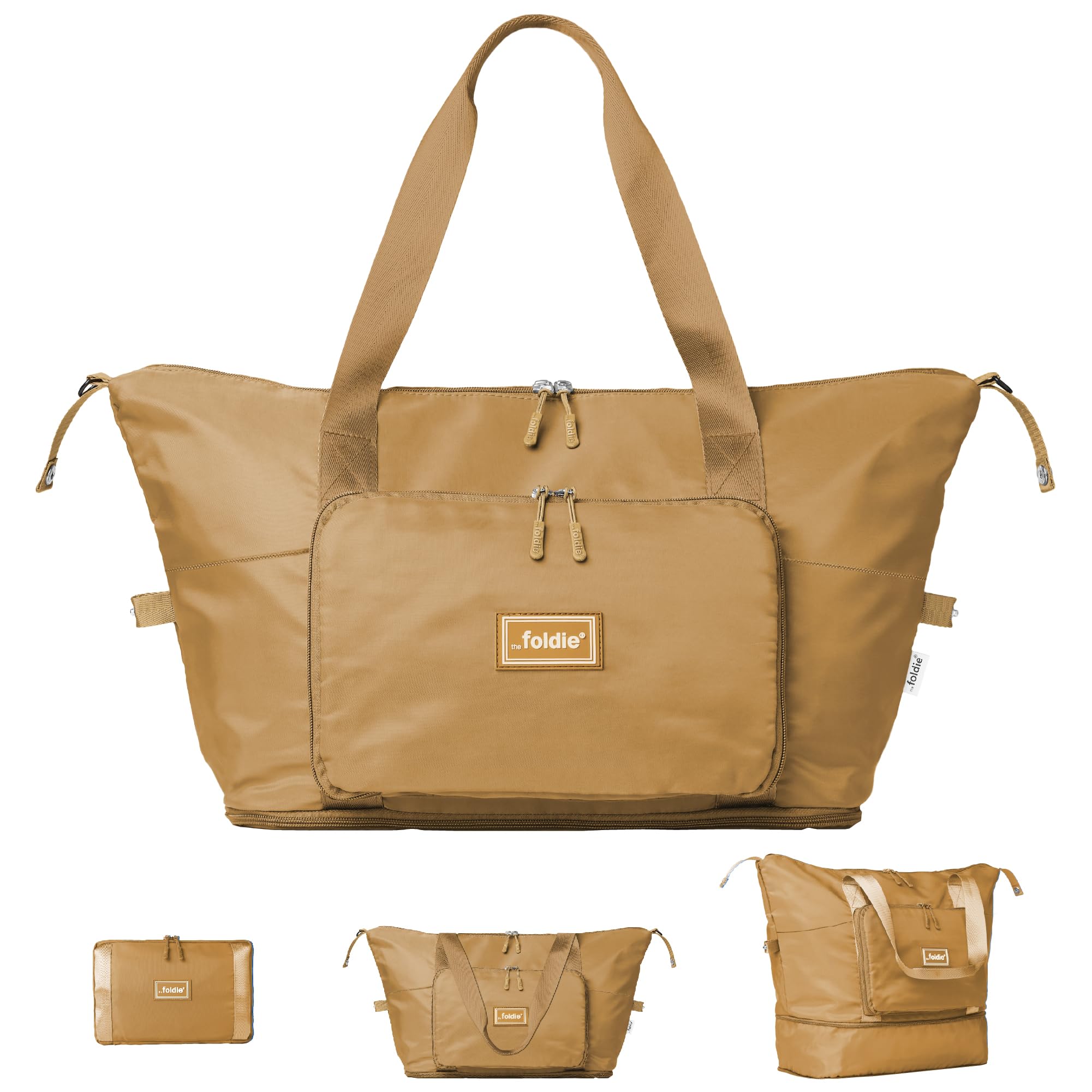 The FoldieFoldable Travel Tote Bag for Women - 40L Weekender Bag with Multiple Pockets - Carry On Personal Item Travel Bag