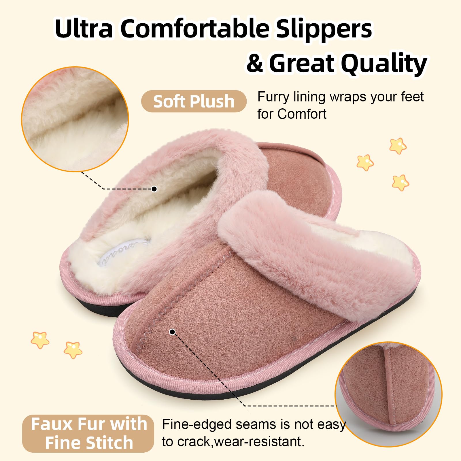 Besroad Pantuflas para niños y niñas, pantuflas de casa cálidas de espuma viscoelástica, pantuflas de felpa suave para dormitorio, para interiores y exteriores, Rosado, 2.5-3.5 Big Kid