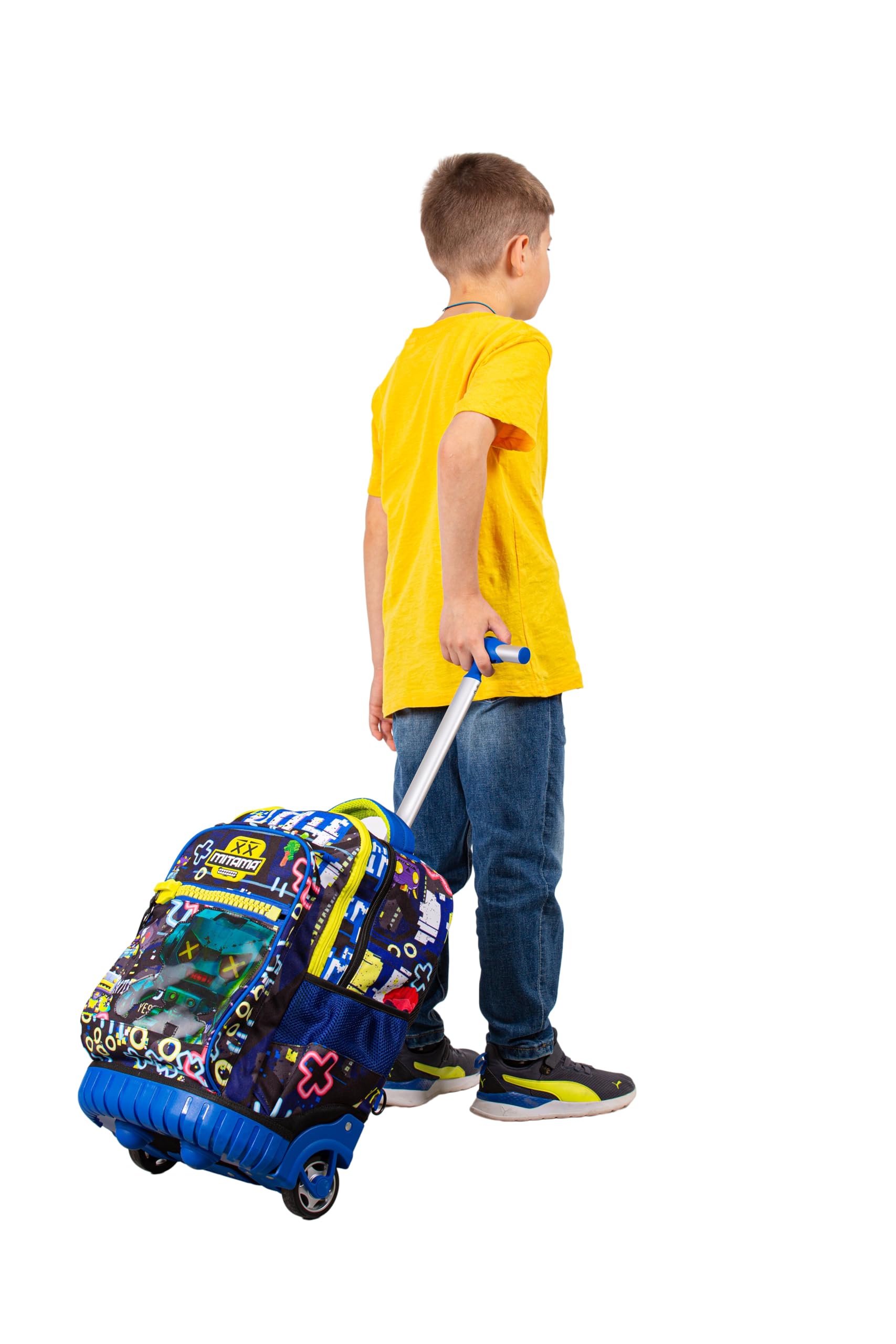 Mitama Trolley Scuola Run Maxi GAMING404, Blu, Doppio Scomparto, Tasca Frontale, 2 Tasche Laterali, Scuola Elementare e Tempo Libero, Bambino