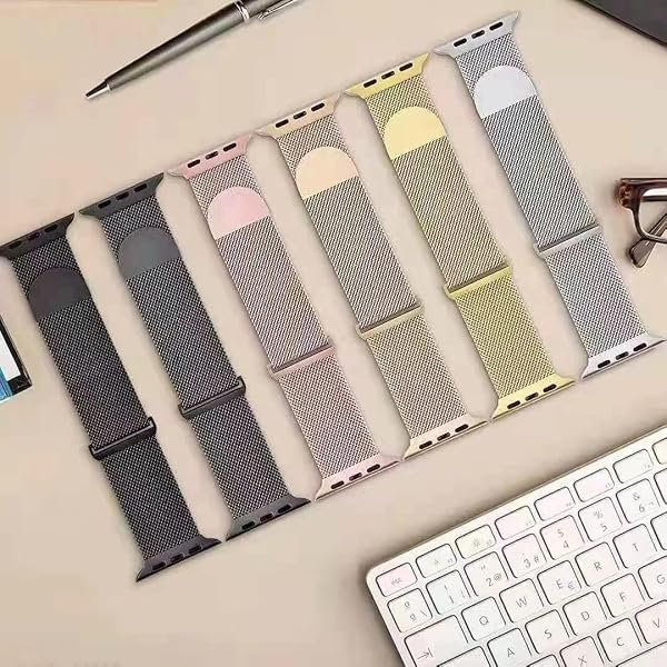 3 Pack de bracelet Compatible avec Apple Watch en acier inoxydable, bracelet milanais magnétique ajustable pour femmes, Series 1 à 11, SE et Ultra (38 à 49 mm) - 2
