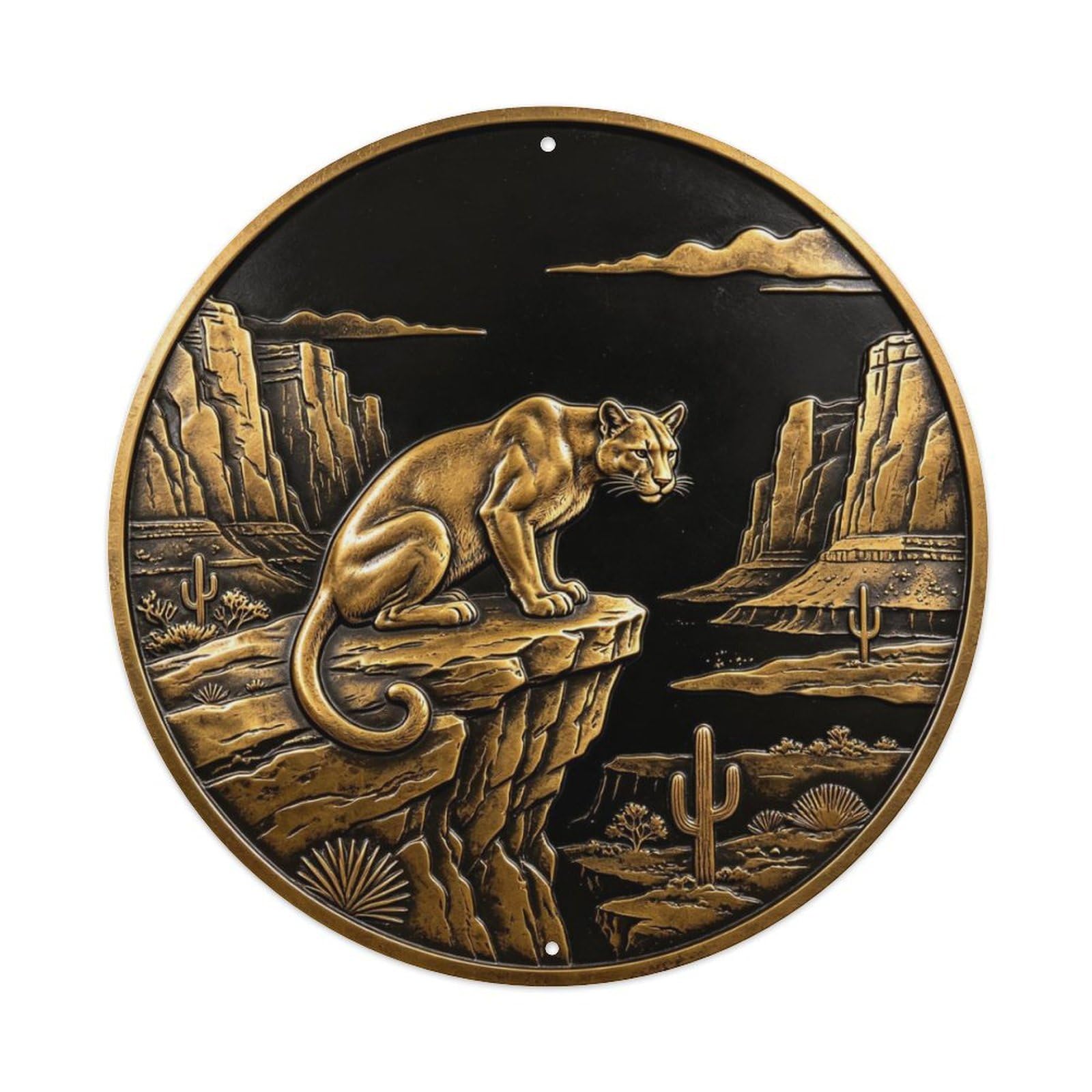 Mountain Lion on Desert Metal Tin Sign Plaque