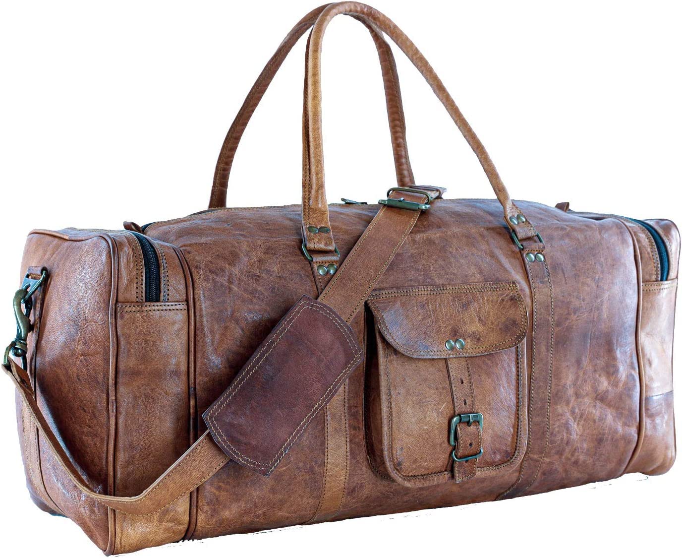 Znt Bags 24 Inch Genuine Leather Brown Vintage Luggage Unisex Duffle Travel Bag for Men/Men's/Boys/Girls/Women's