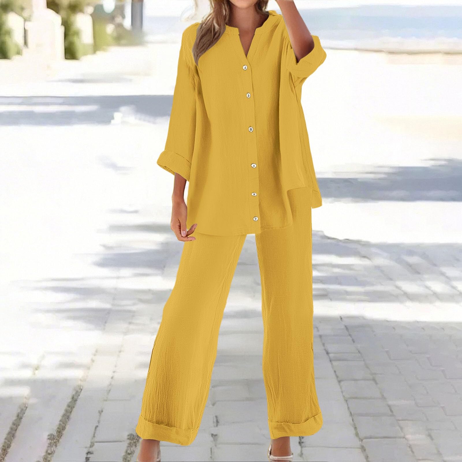 Conjunto Mujer Verano 2 Piezas Moda raje de Primavera Ligero Chndal Blusa Pantalones Ropa Playa Vacaciones Deportivo Casa Trabajoconjunto Casual mujerTejido de