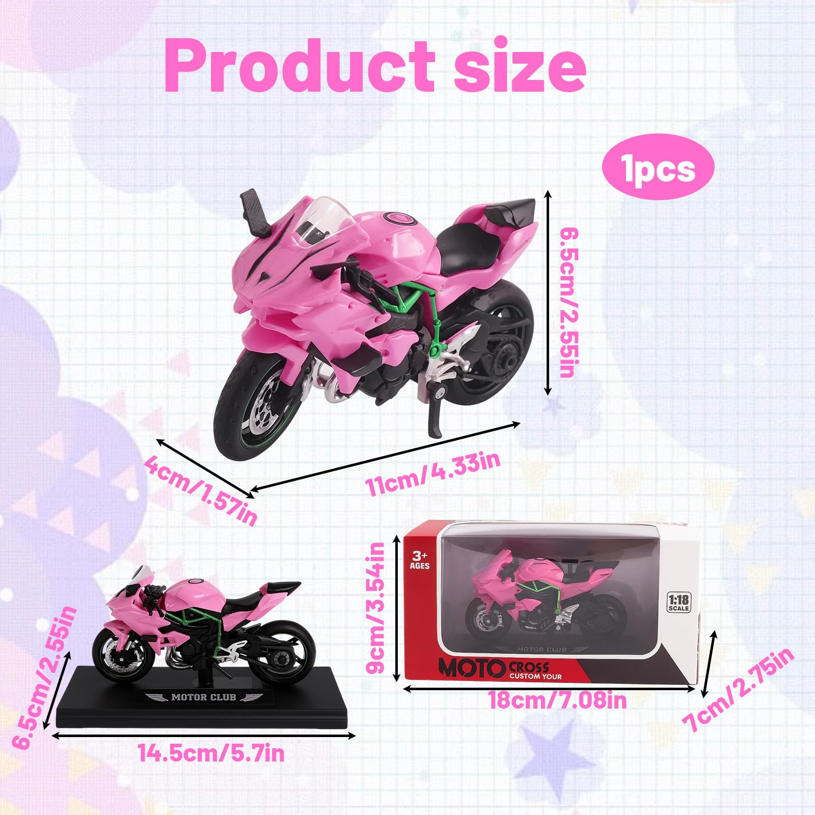 WaaRiuQ Toy Motorbike, Pink Alloy Motorcycle Toy for Kids Durable Motorbike Model Toys - Image 2