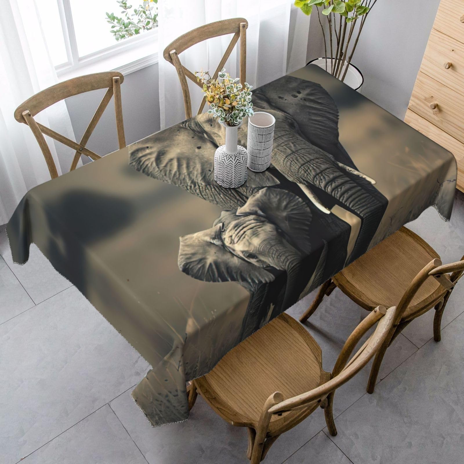 LEVNDIEJ Old Elephant and Young Elephant Print Tablecloth Table Cover for Indoor Outdoor Dining Table Cloth for Cafes Parties Weddings