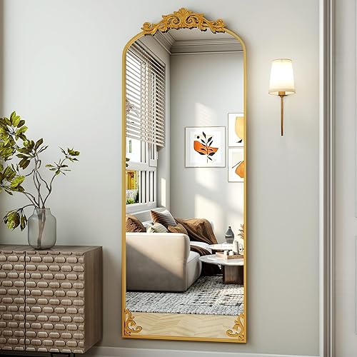 Miniatura 10 de Espejo arqueado de longitud completa con soporte, de 65 x 24 pulgadas, espejo de cuerpo completo, espejo de pie, colgante o inclinado, espejo de