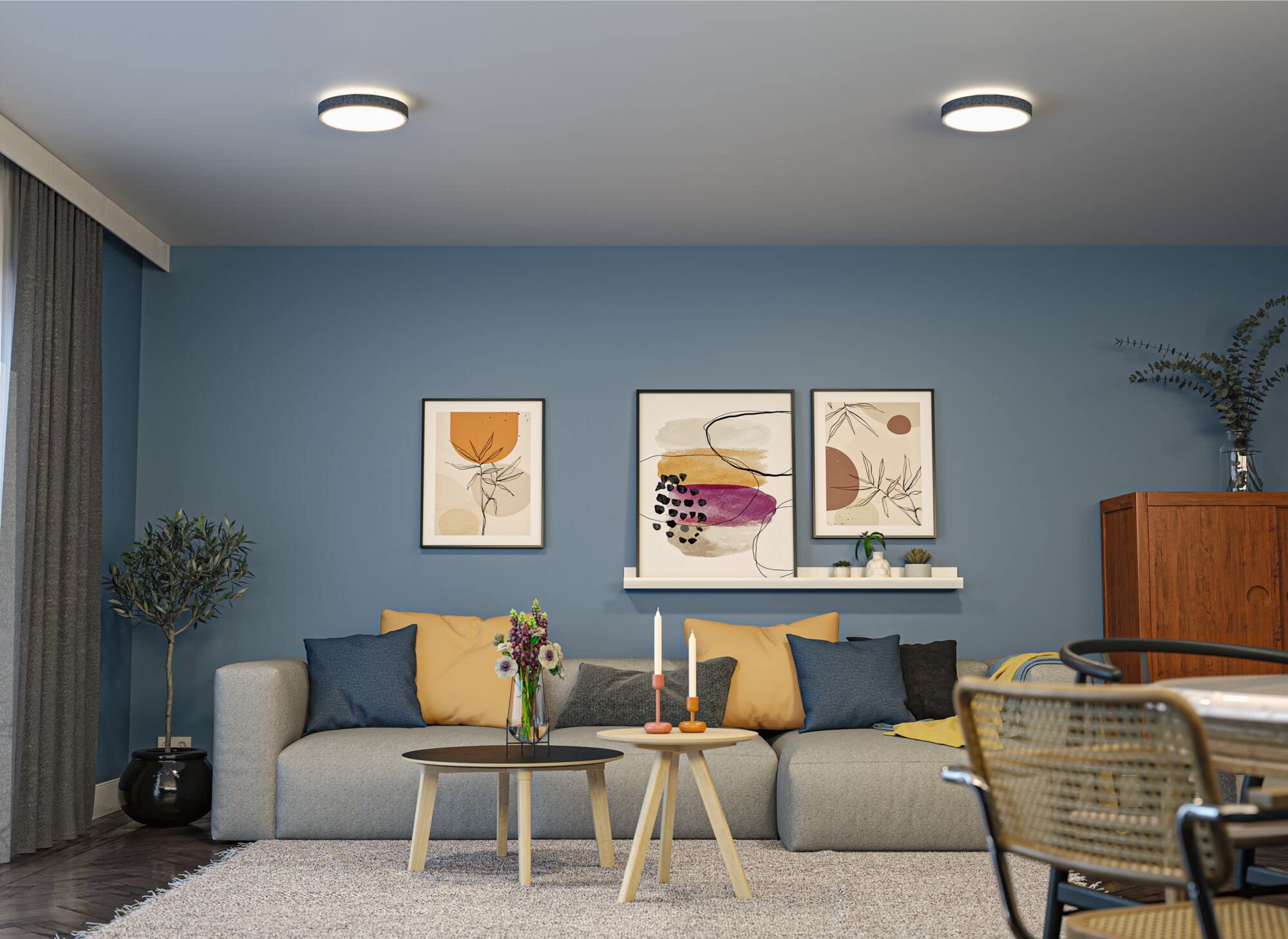 Paulmann 71055 LED Panel Cosara rund 15W IP44 1300lm 300mm Deckenleuchte in Dunkelgrau Kunststoff/Stoff 4000K Badleuchte