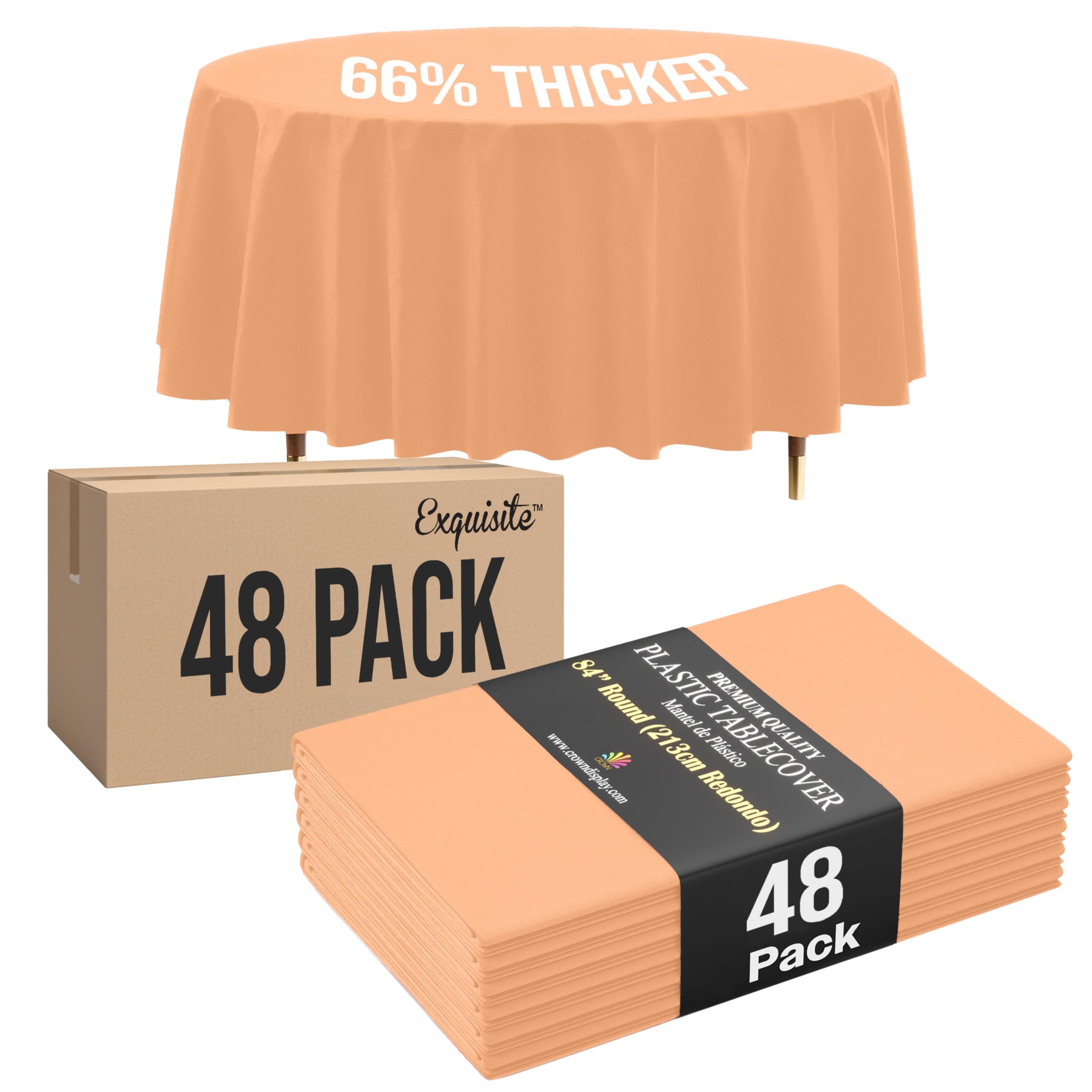 Exquisite 66% Thicker Peach Round Tablecloth 84" - 48 Pack