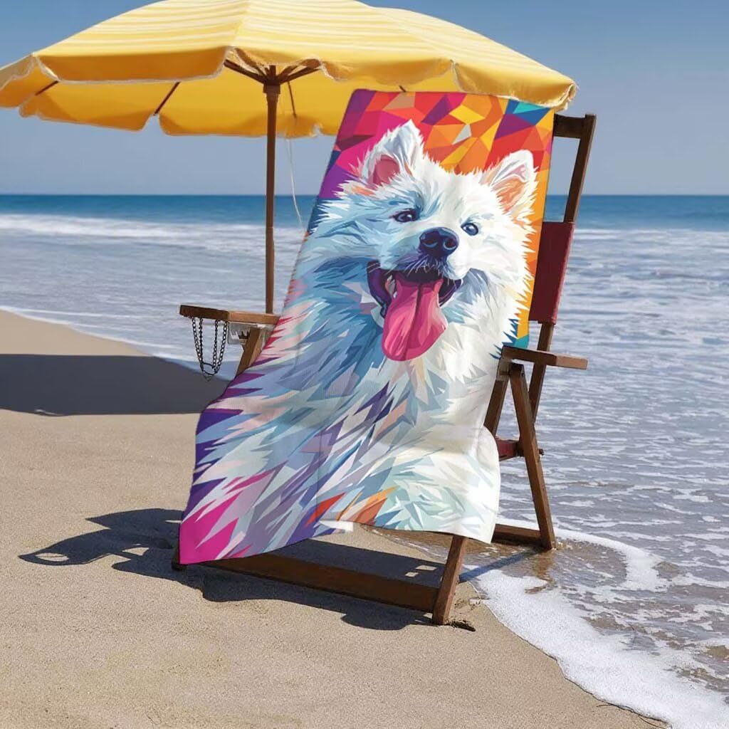 Serviette de Plage XXL 90x180cm/35x70cm Lot de 2 Serviette de Plage Microfibre, Séchage Rapide & Anti-Sable, Compactes, Serviette Microfibre pour Fitness Sports Yoga, Cadeau Homme Femme (Chien) H-29