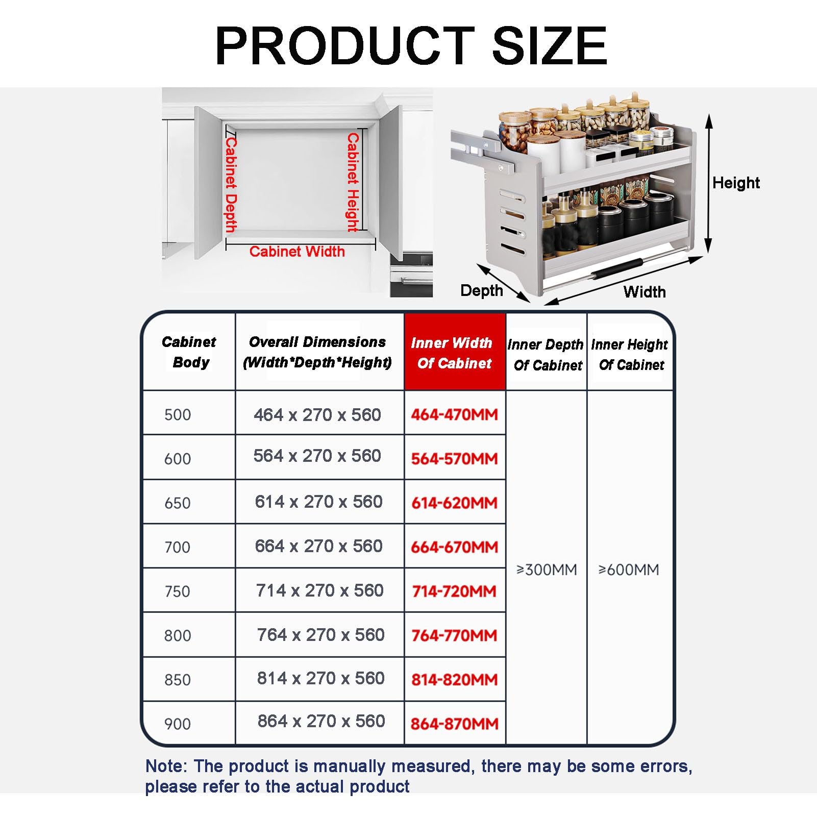XLTFUC 2 Tier Pull Out Cabinet Organizer, Aluminum Alloy Tall Cabinet Pull Down Shelves Space Saver Ideal Spice Rack Organizer for Kitchen Cabinets(714x270x560mm)