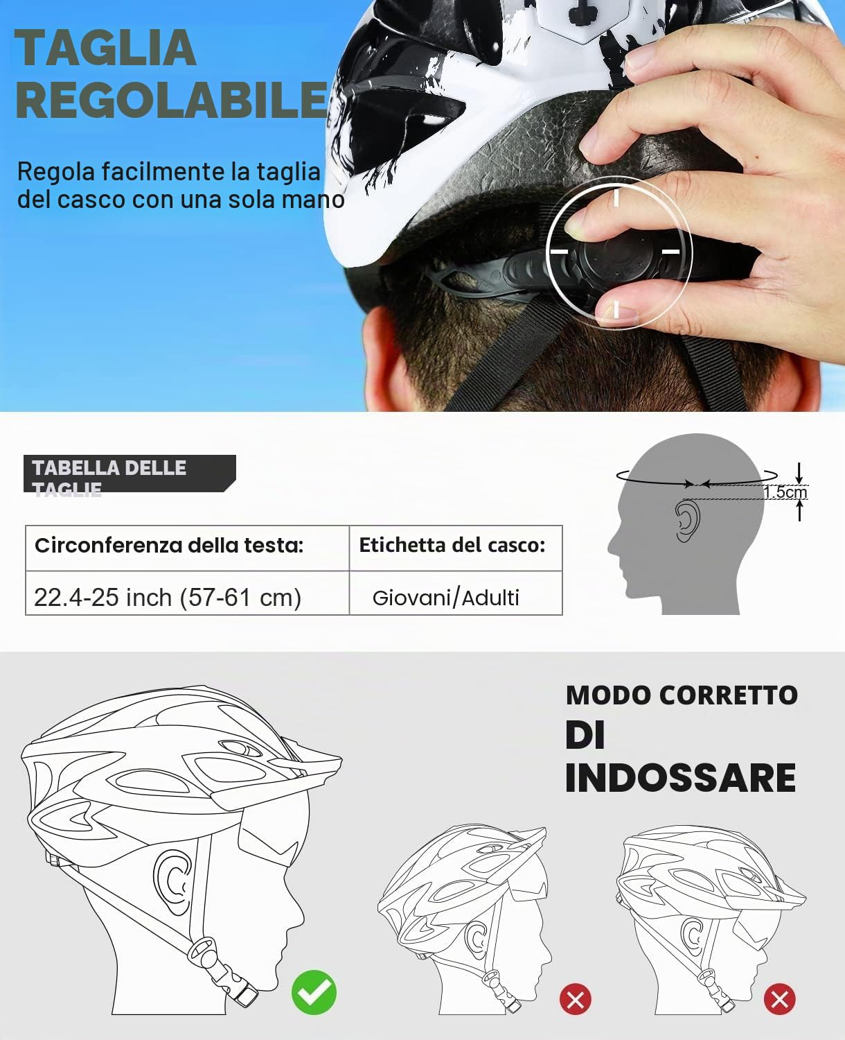 Casco Bici con LED Luce, Ultraleggero con Visiera Magnetica, Casco da Corsa Adulto MTB Regolabile 57-62cm