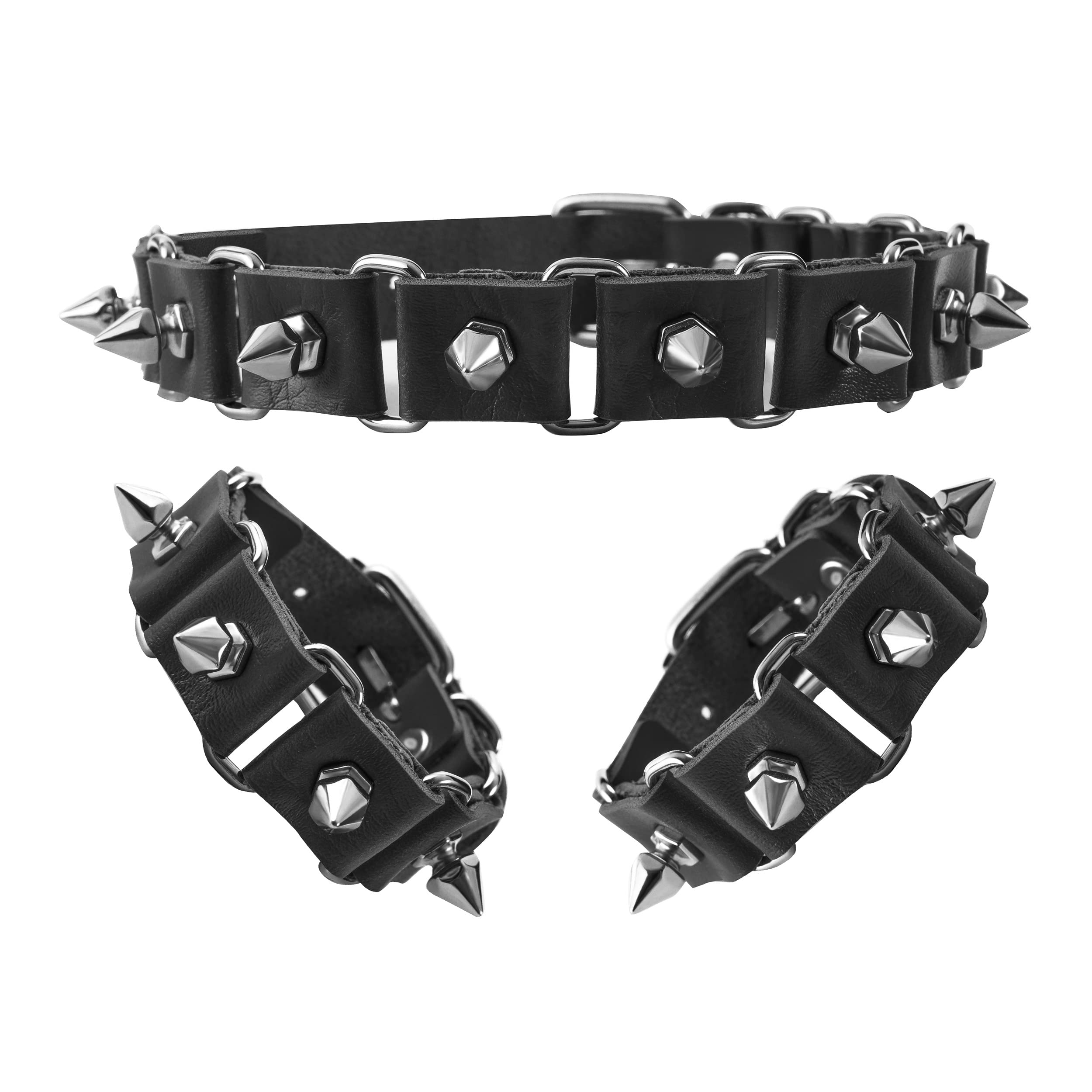 ManfneePU Leather Studded Choker Bracelet Punk Rock Spike Rivet Collar Necalce Wristband Cuff