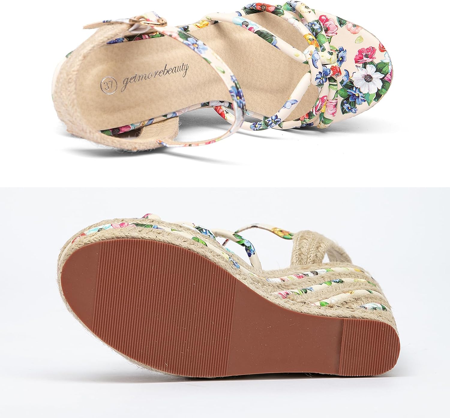 getmorebeauty Women's Espadrille Wedge Sandals Flower Pattern Ankle Strap Open Toe Platform High Heel Sandals Dress Shoes - Image 5