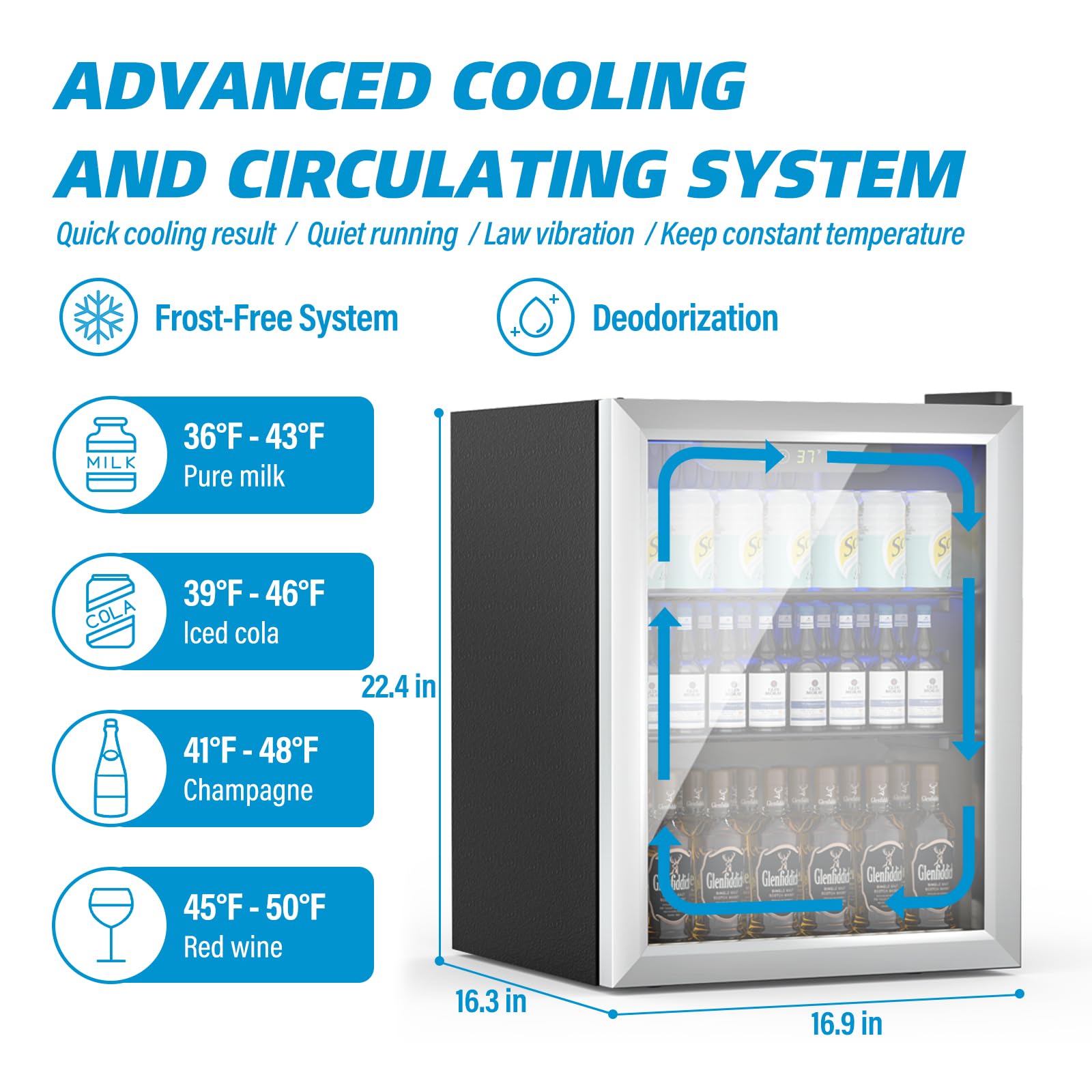 Erivess Beverage Refrigerator And Cooler, 76 Can/1.7 Cu Ft Mini Fridge With Glass Door, Adjustable Shelves For Soda,Beer,Wine, Free Standing Small Refrigerator, Digital Display, For Home, Bar, Office on Fridge.com - View 4