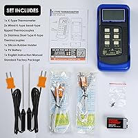 Vista 9 de Termómetro de Termopar Digital Tipo K para HVAC, Termómetro de Doble Temperatura con 4 Termopares, Medición de Temperatura MÁX/MÍN/PROM, -50~1300°C