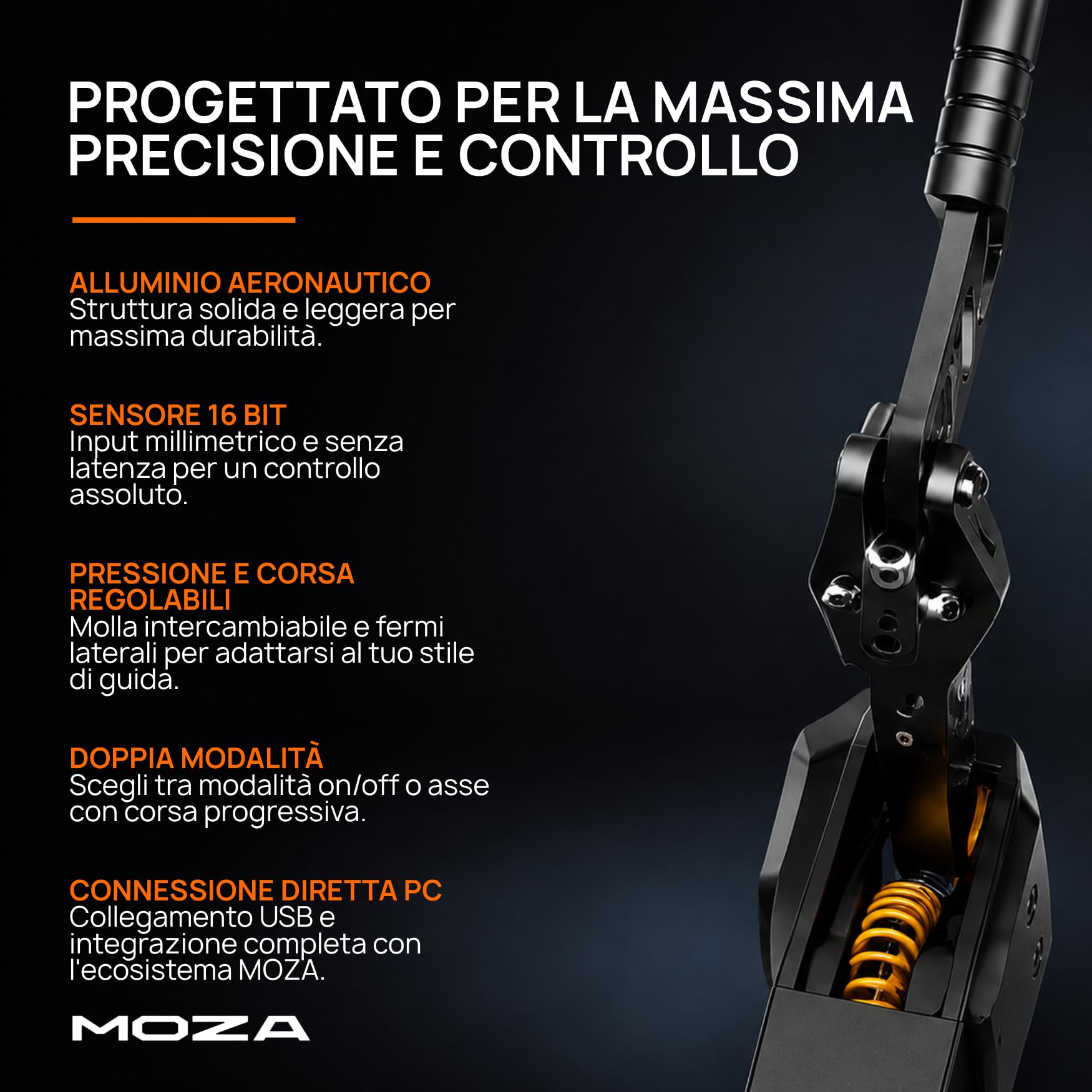 MOZA HBP Freno a Mano PC per Simulatore di Guida, Alluminio Aeronautico, Sensore di Posizione 16 bit, Pressione e Corsa Regolabili, Doppia Modalità, Altezza e Angolazione Regolabili